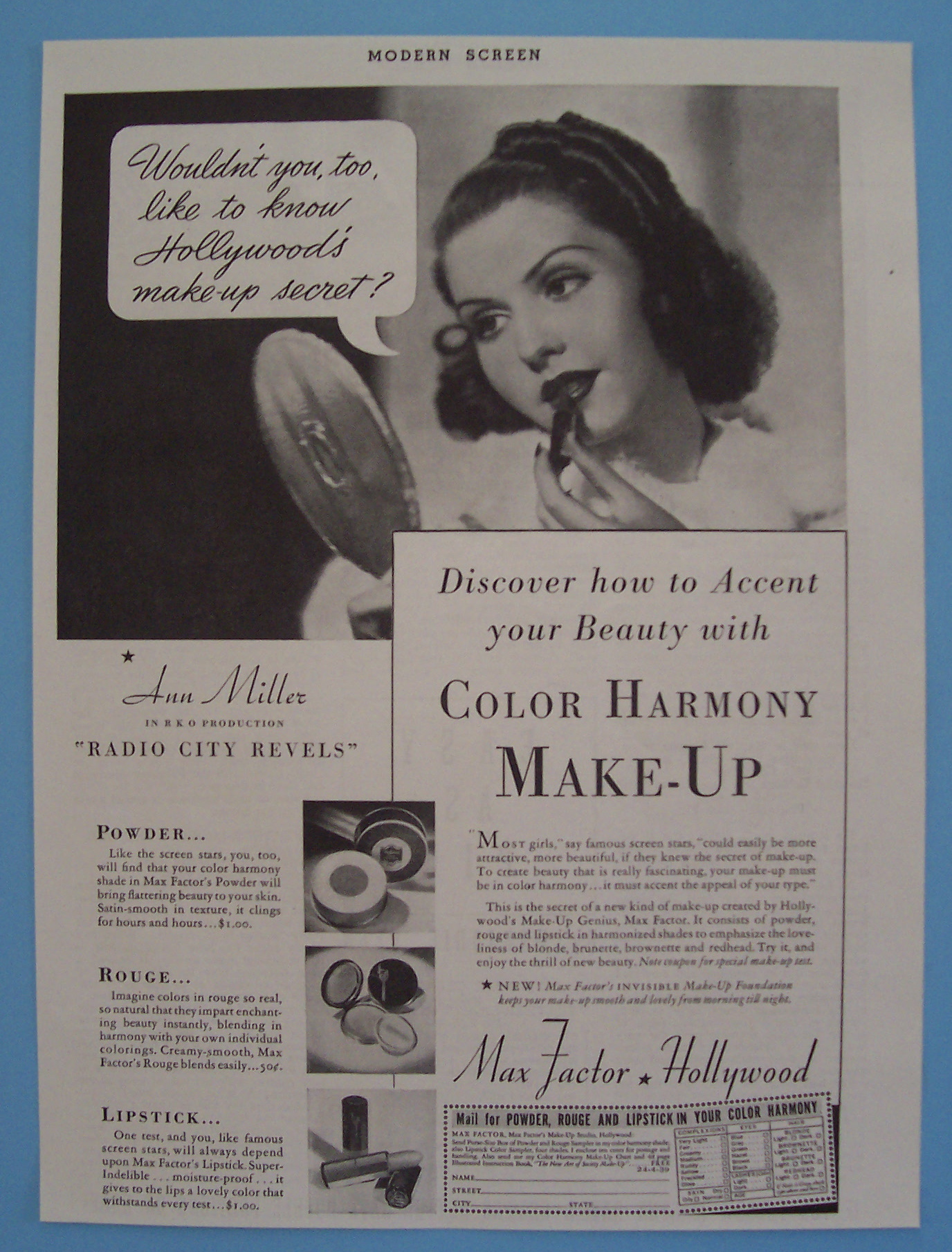 Vintage Ad: 1938 Max Factor w/ Ann Miller