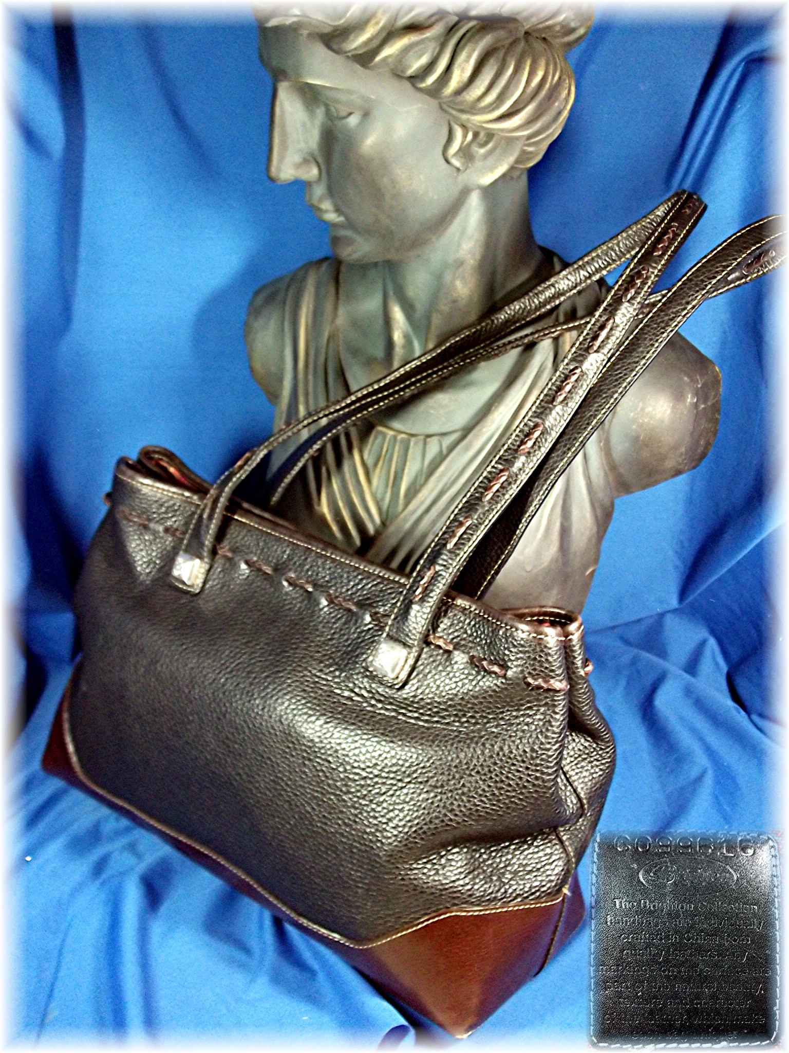Brighton black Pebble Leather and Brown Leather Handbag