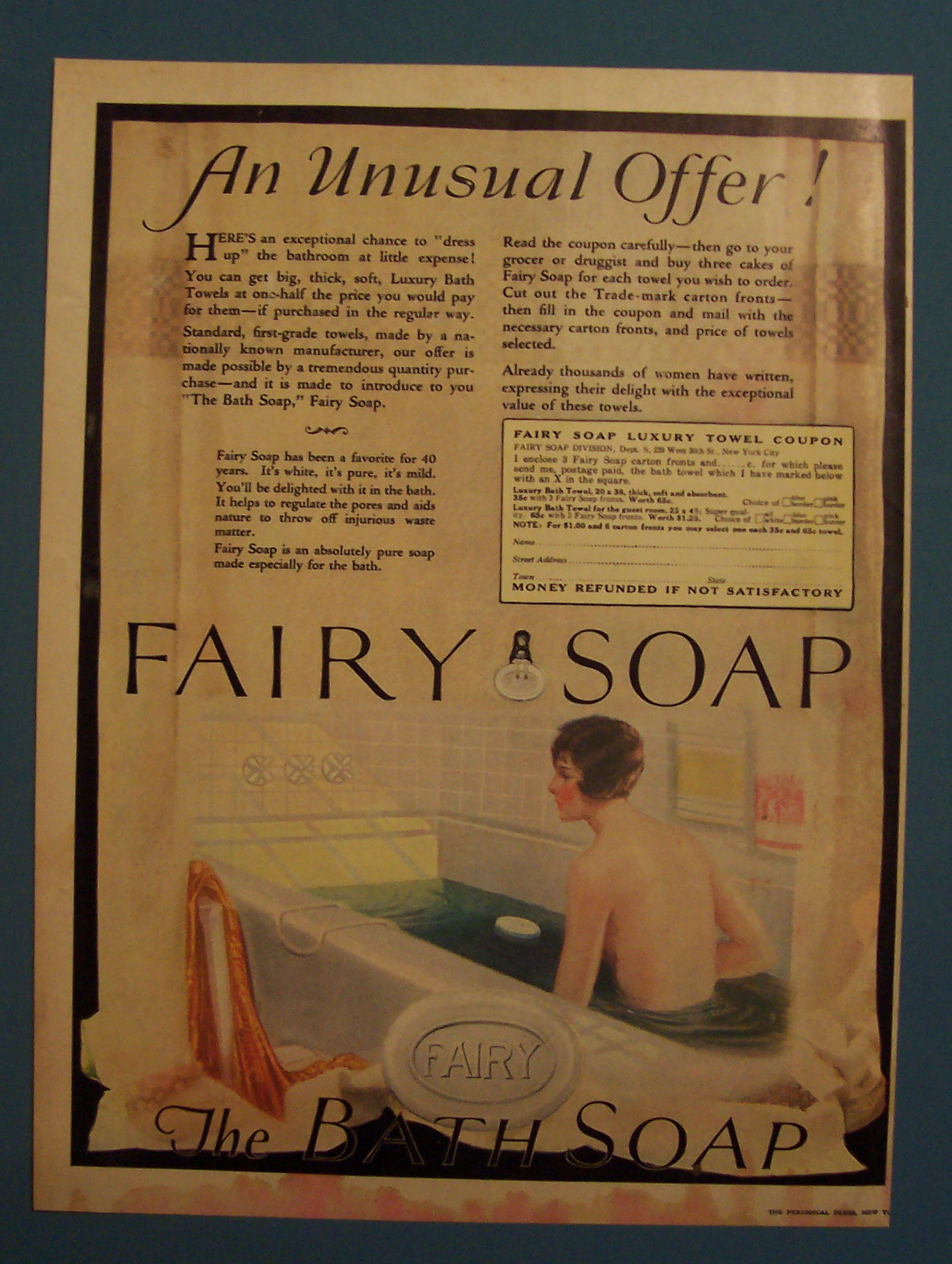 1925 Fairy Soap with a Woman Taking a Bath