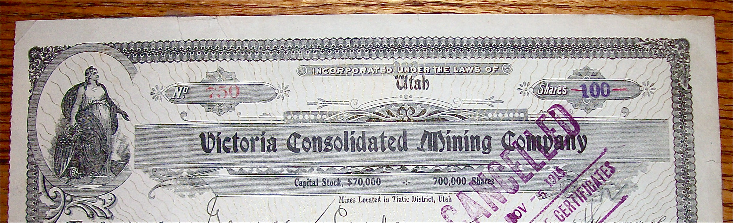 1911 Victoria Consolidated Mining Company Stock