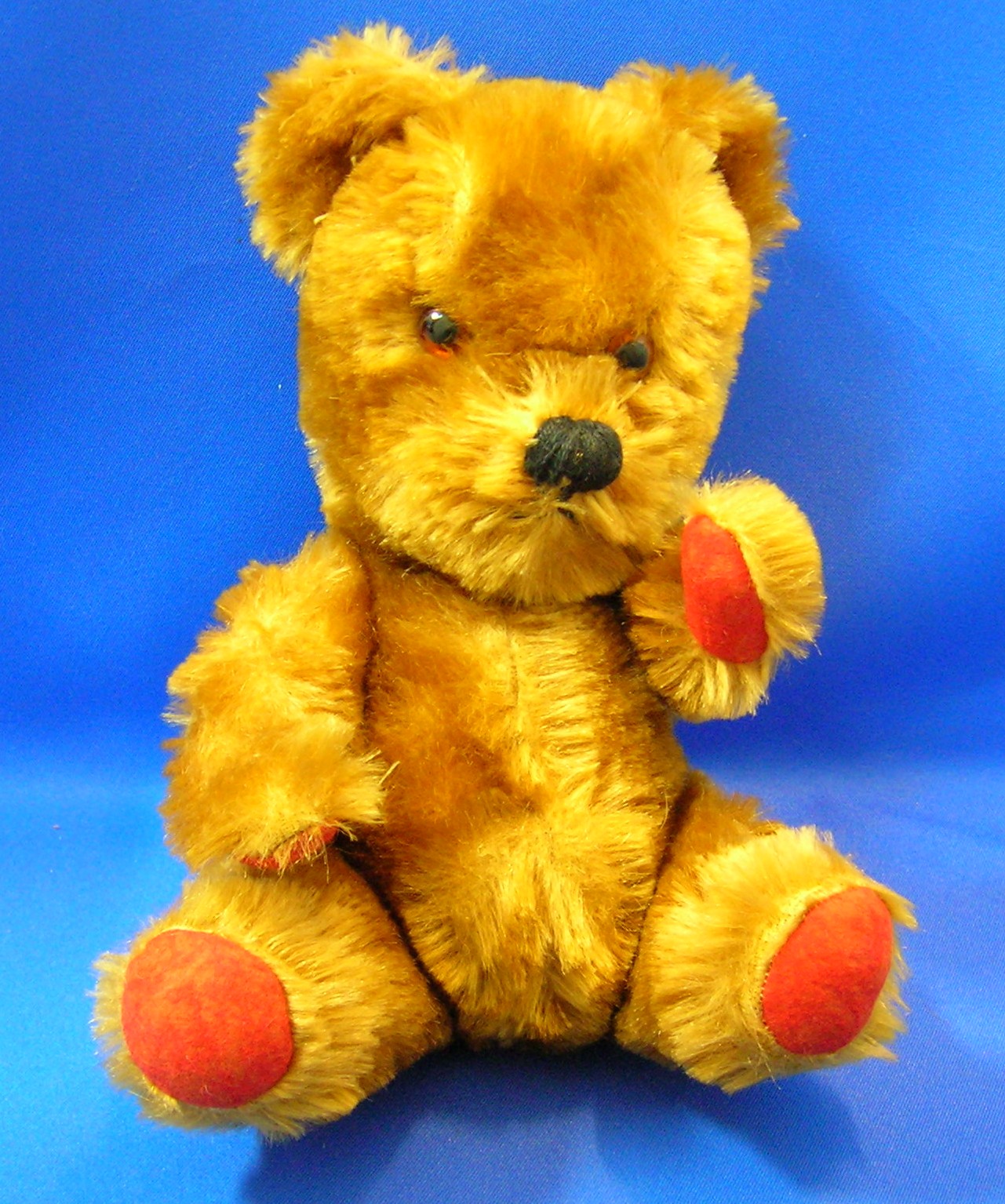 Teddy Bear Mohair English Jointed Red Felt Paws Squeake
