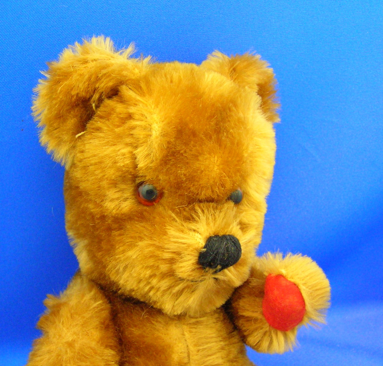 Teddy Bear Mohair English Jointed Red Felt Paws Squeake