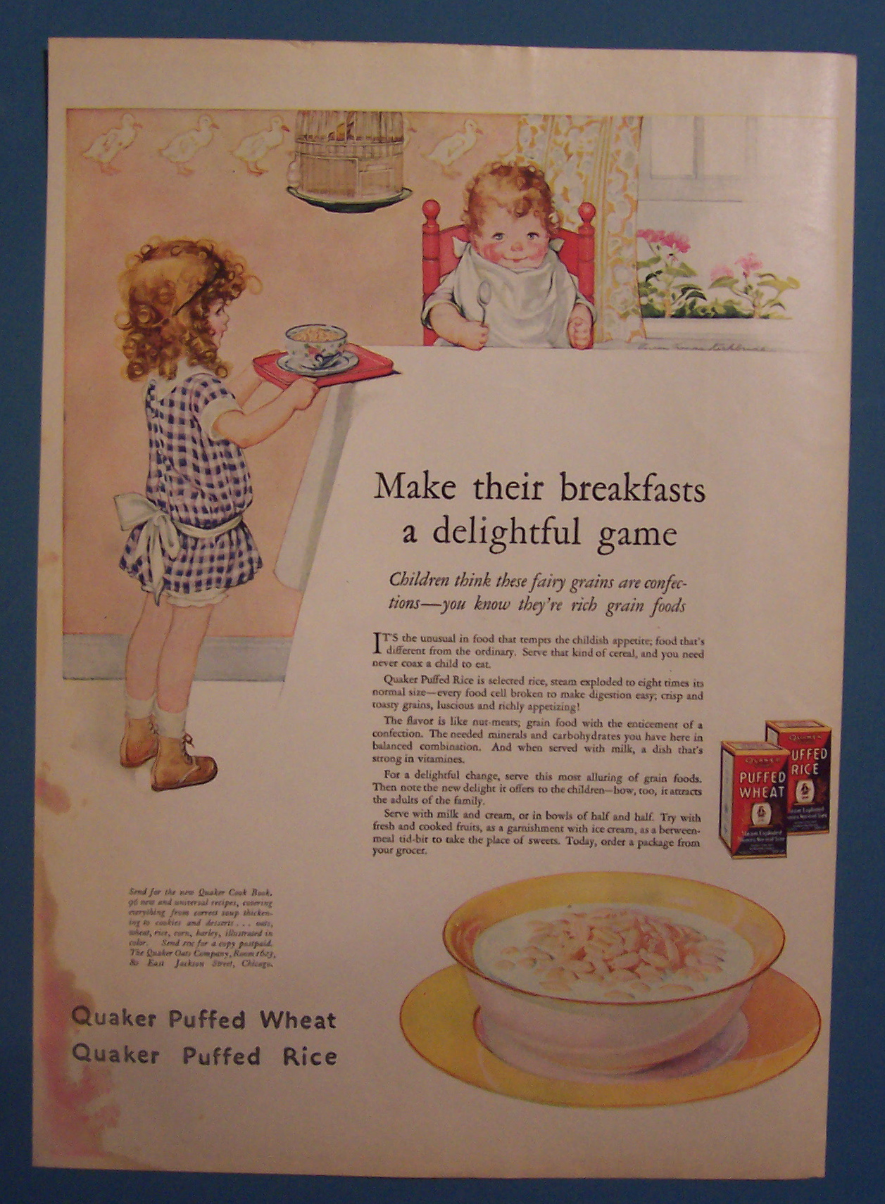 1925 Quaker Puffed Wheat & Rice Cereal w/ Little Girl