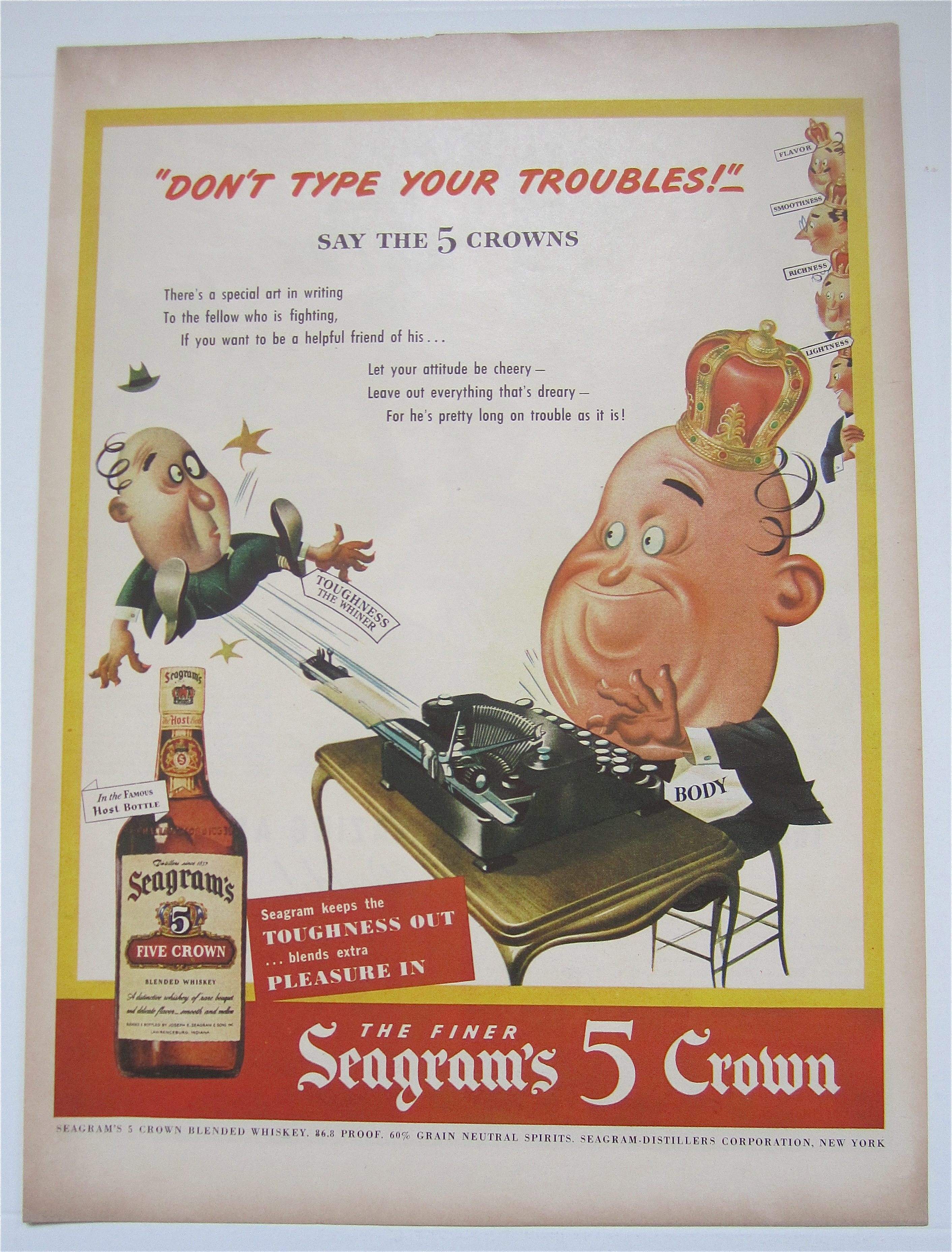 1944 Seagram's 5 Crown Whiskey with Man Typing