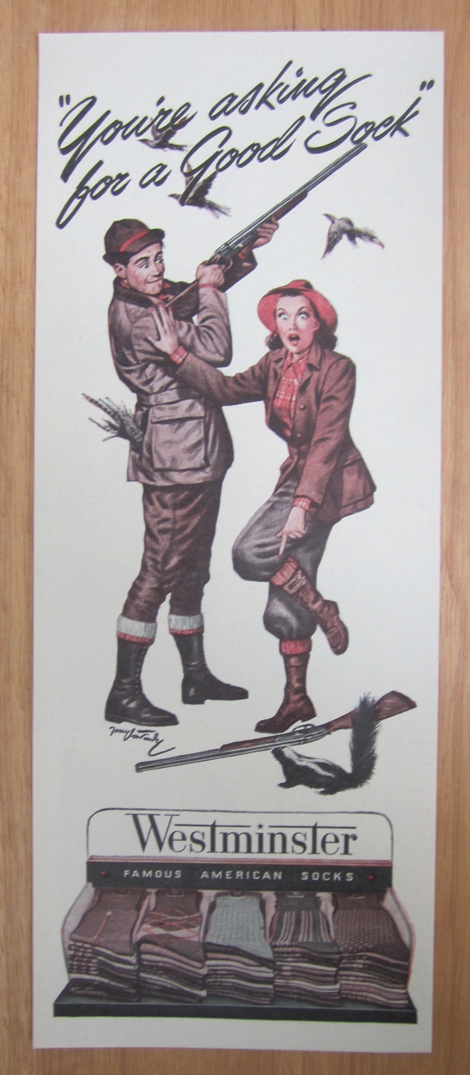 1946 Westminster Socks with Couple Hunting