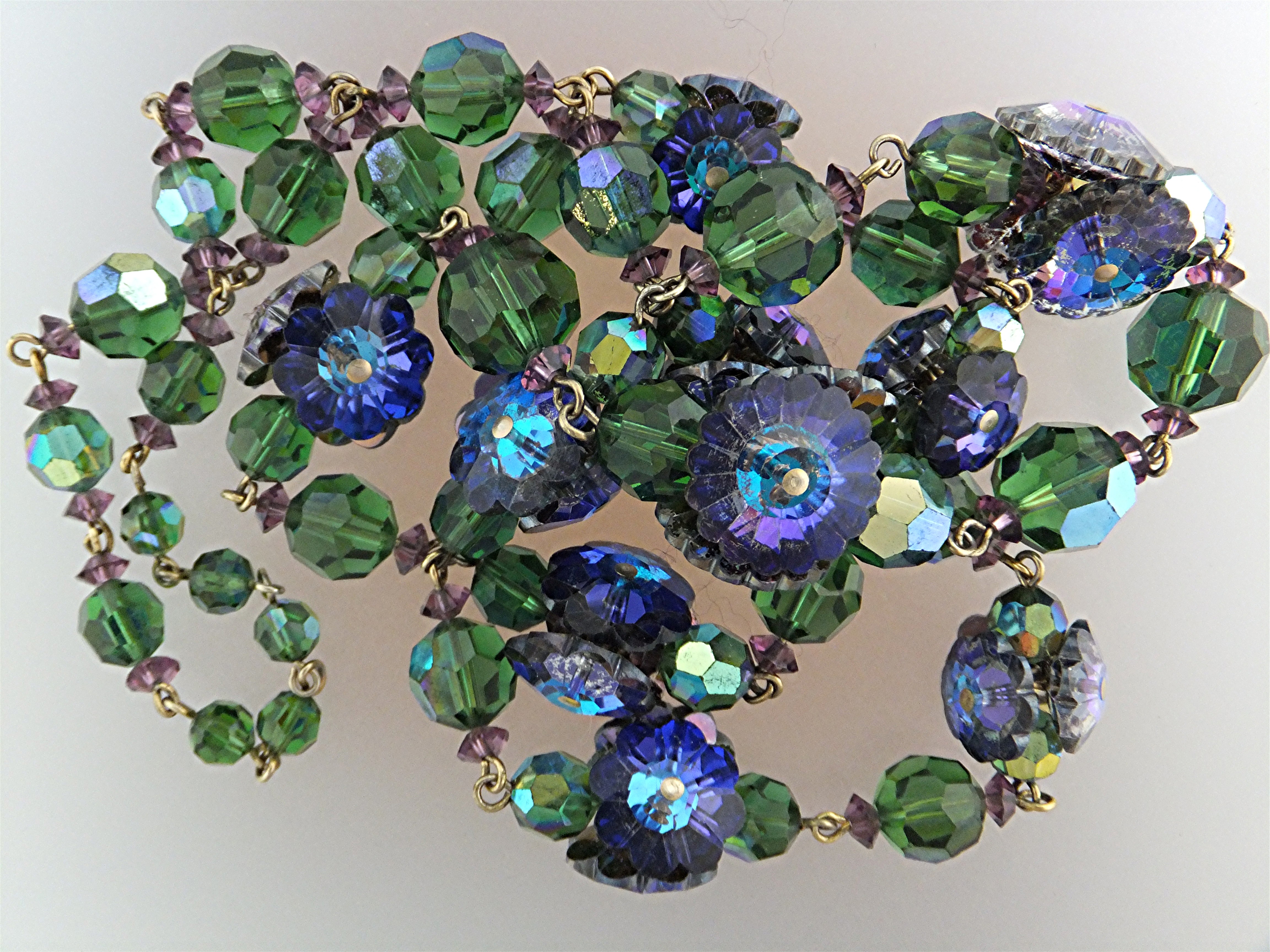 Necklace & Earrings Blue Green Rivoli Crystal