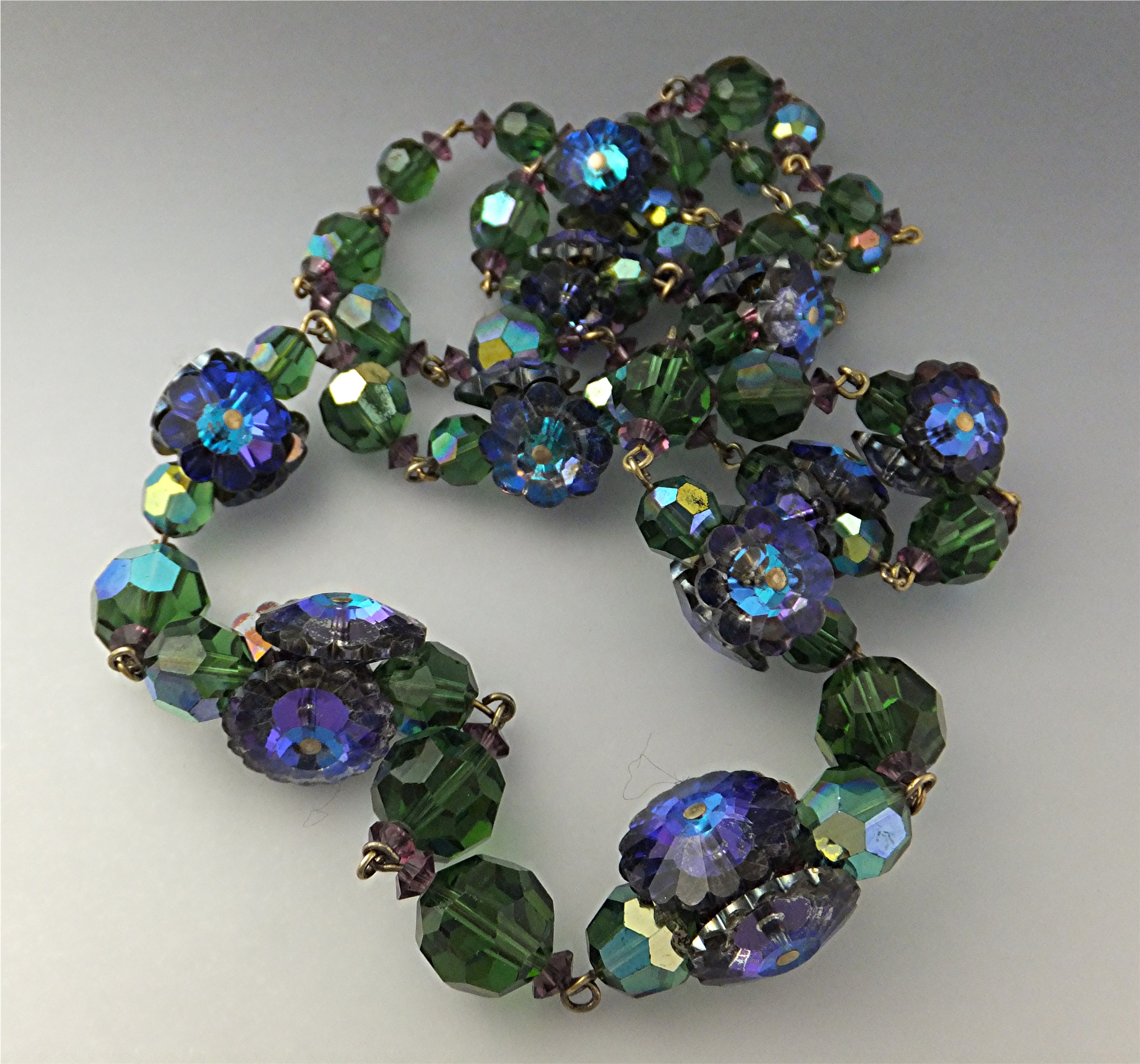 Necklace & Earrings Blue Green Rivoli Crystal