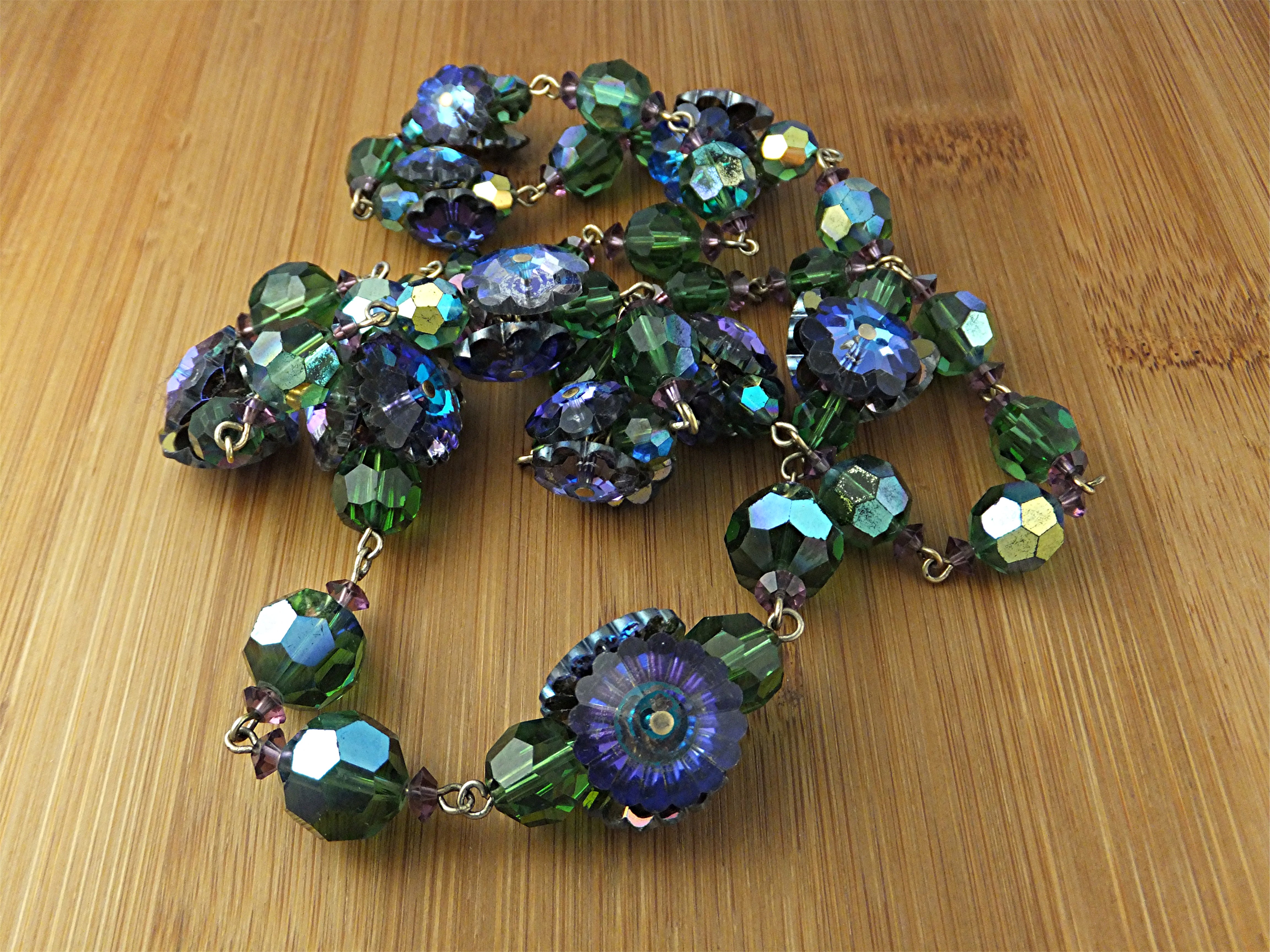 Necklace & Earrings Blue Green Rivoli Crystal