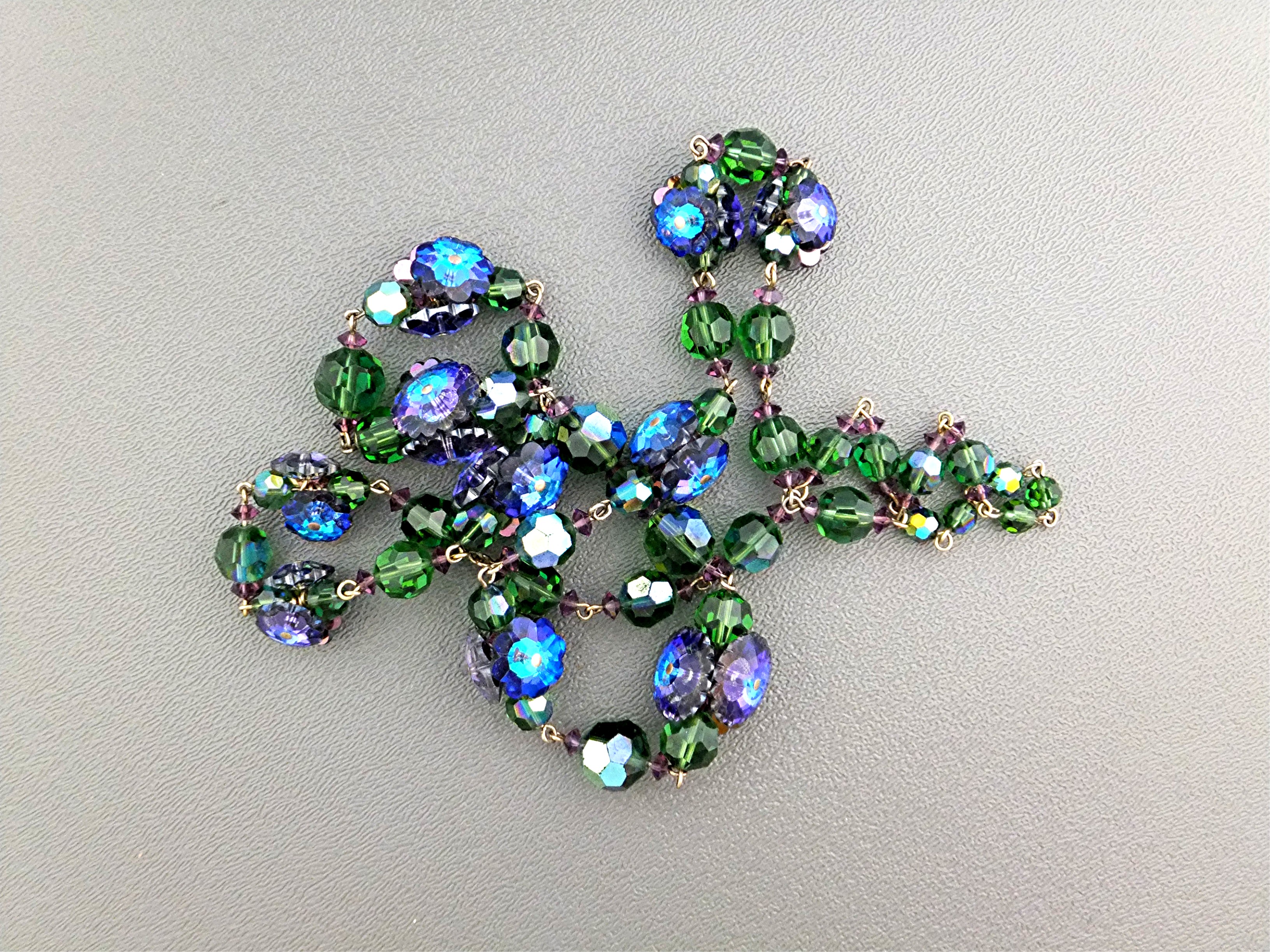 Necklace & Earrings Blue Green Rivoli Crystal