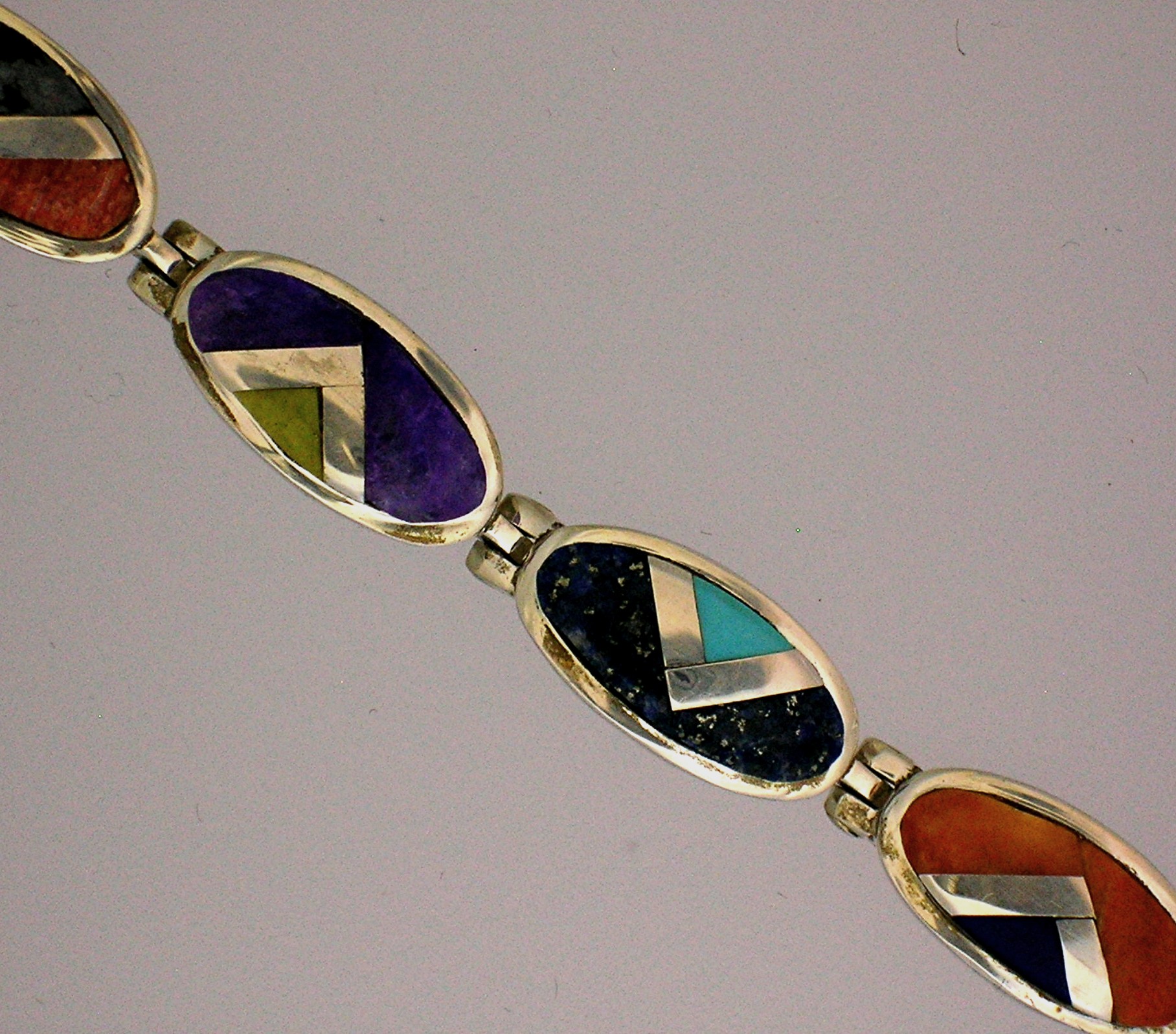 Calvin Begay Sterling Silver Inlay Coral Turquoise  Bra