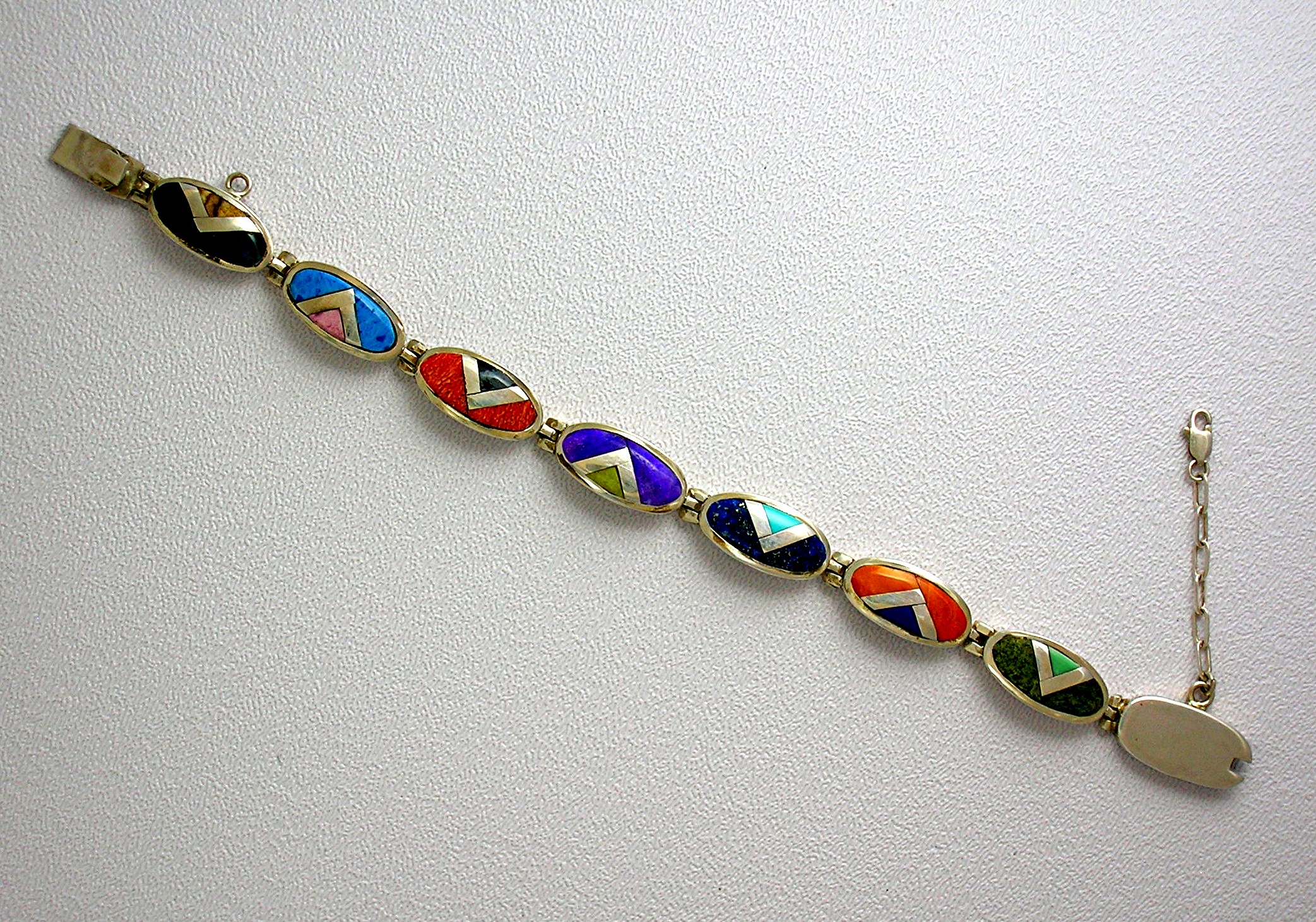 Calvin Begay Sterling Silver Inlay Coral Turquoise  Bra