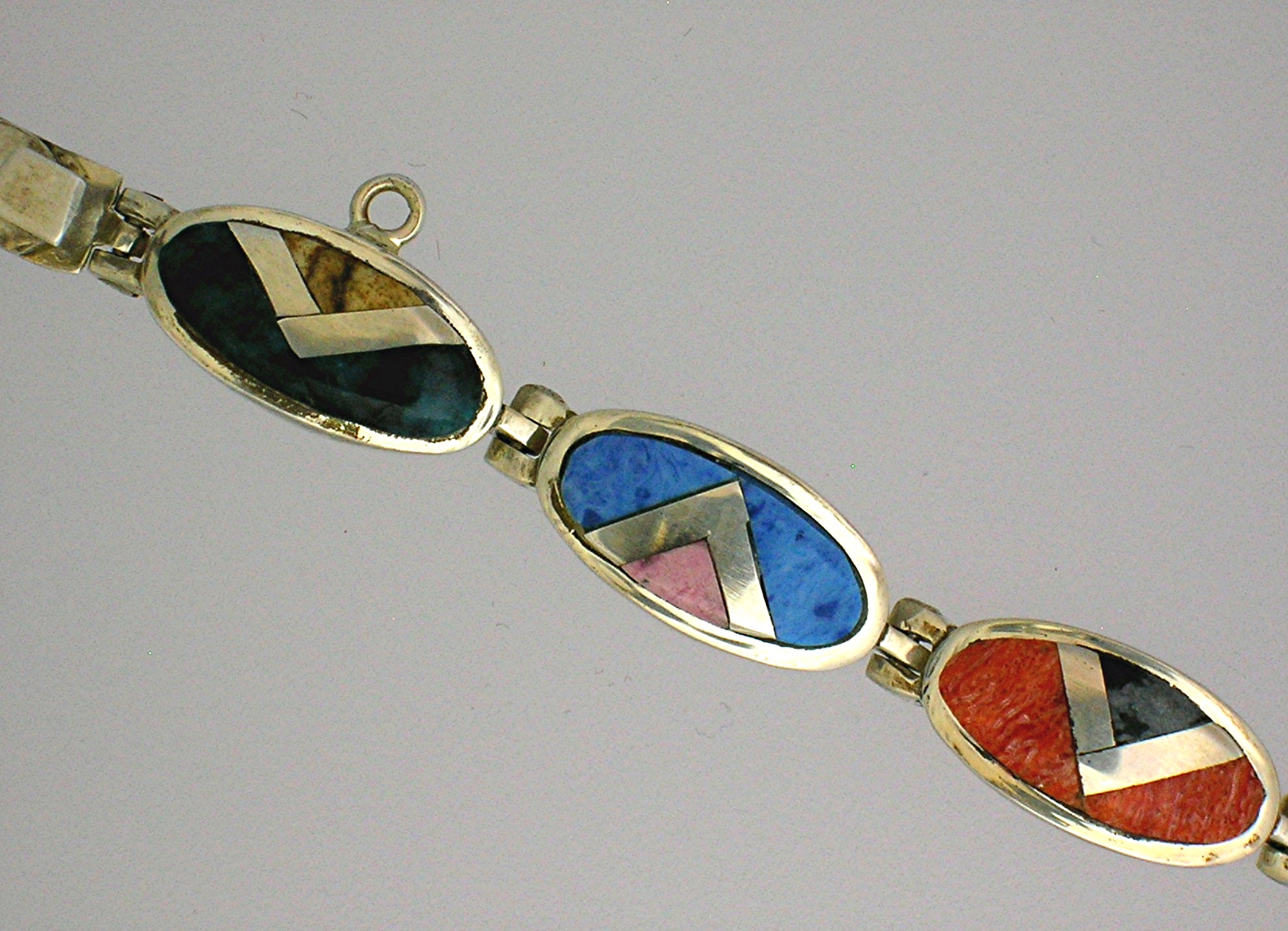Calvin Begay Sterling Silver Inlay Coral Turquoise  Bra
