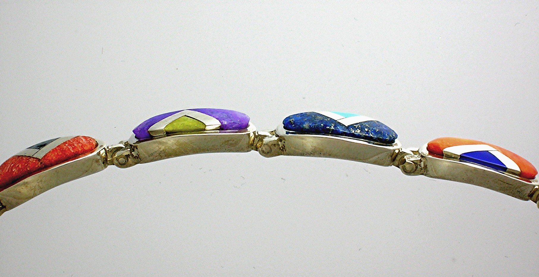 Calvin Begay Sterling Silver Inlay Coral Turquoise  Bra