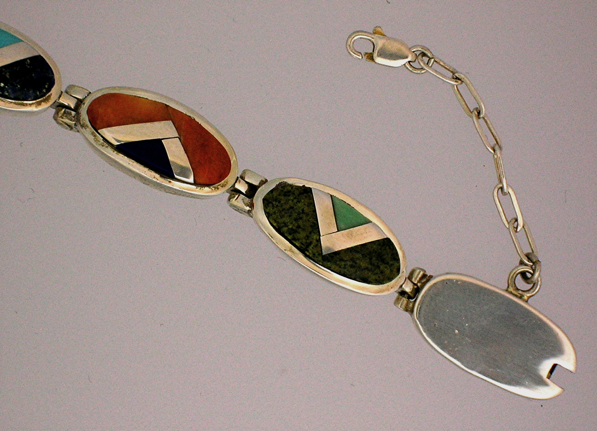 Calvin Begay Sterling Silver Inlay Coral Turquoise  Bra