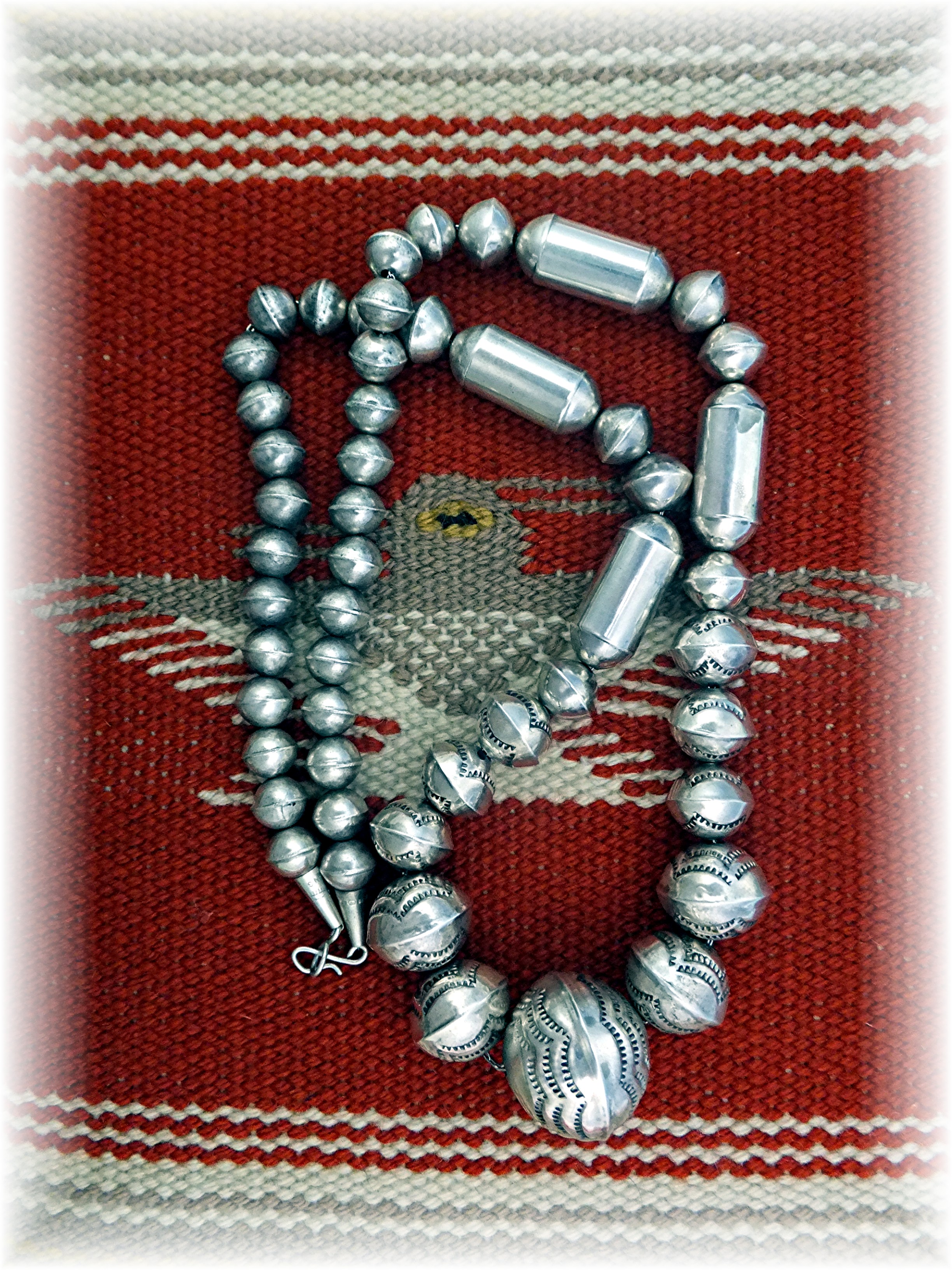 Navajo Pearls Sterling Silver Beads Necklace 64 Grams