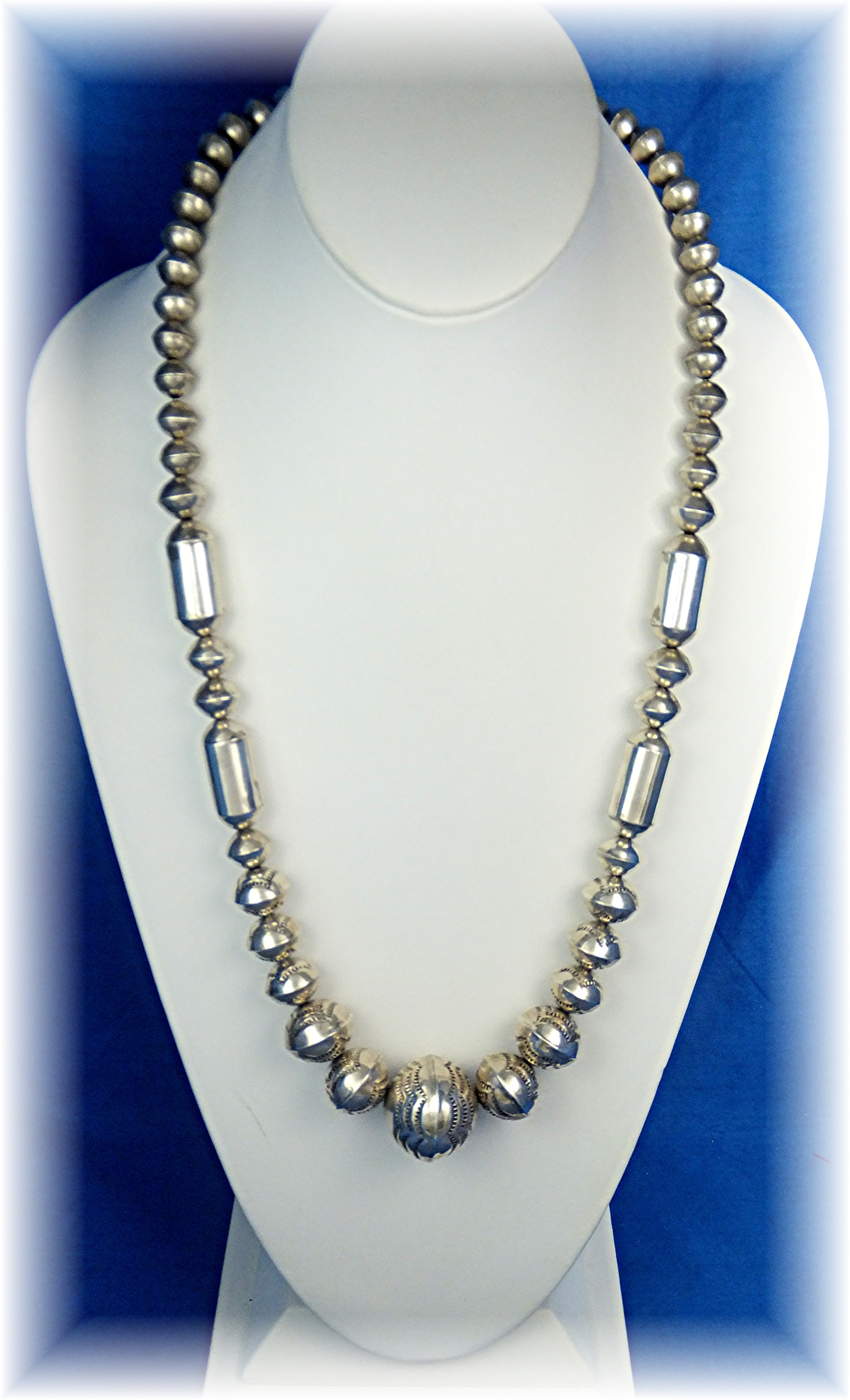 Navajo Pearls Sterling Silver Beads Necklace 64 Grams