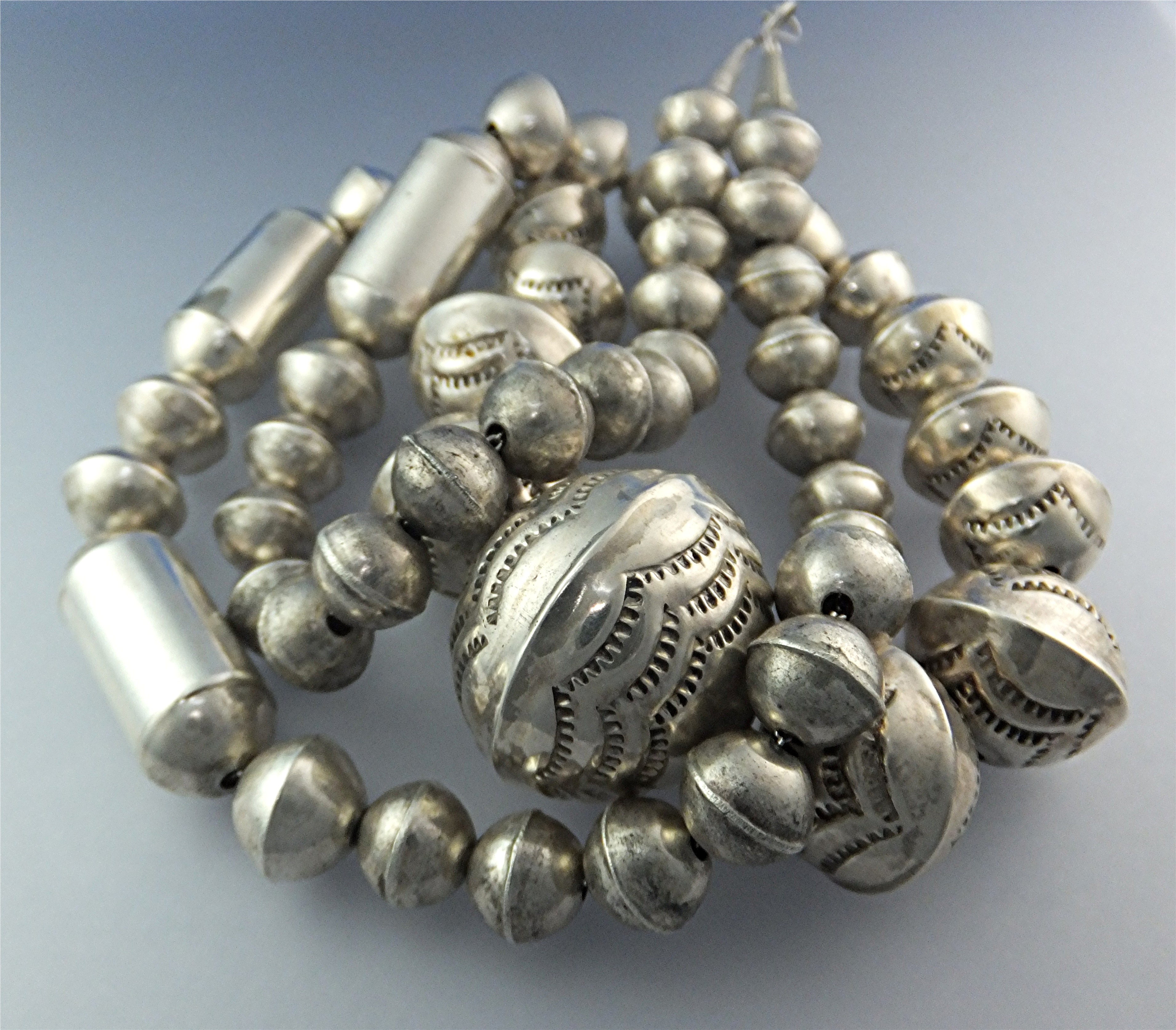 Navajo Pearls Sterling Silver Beads Necklace 64 Grams