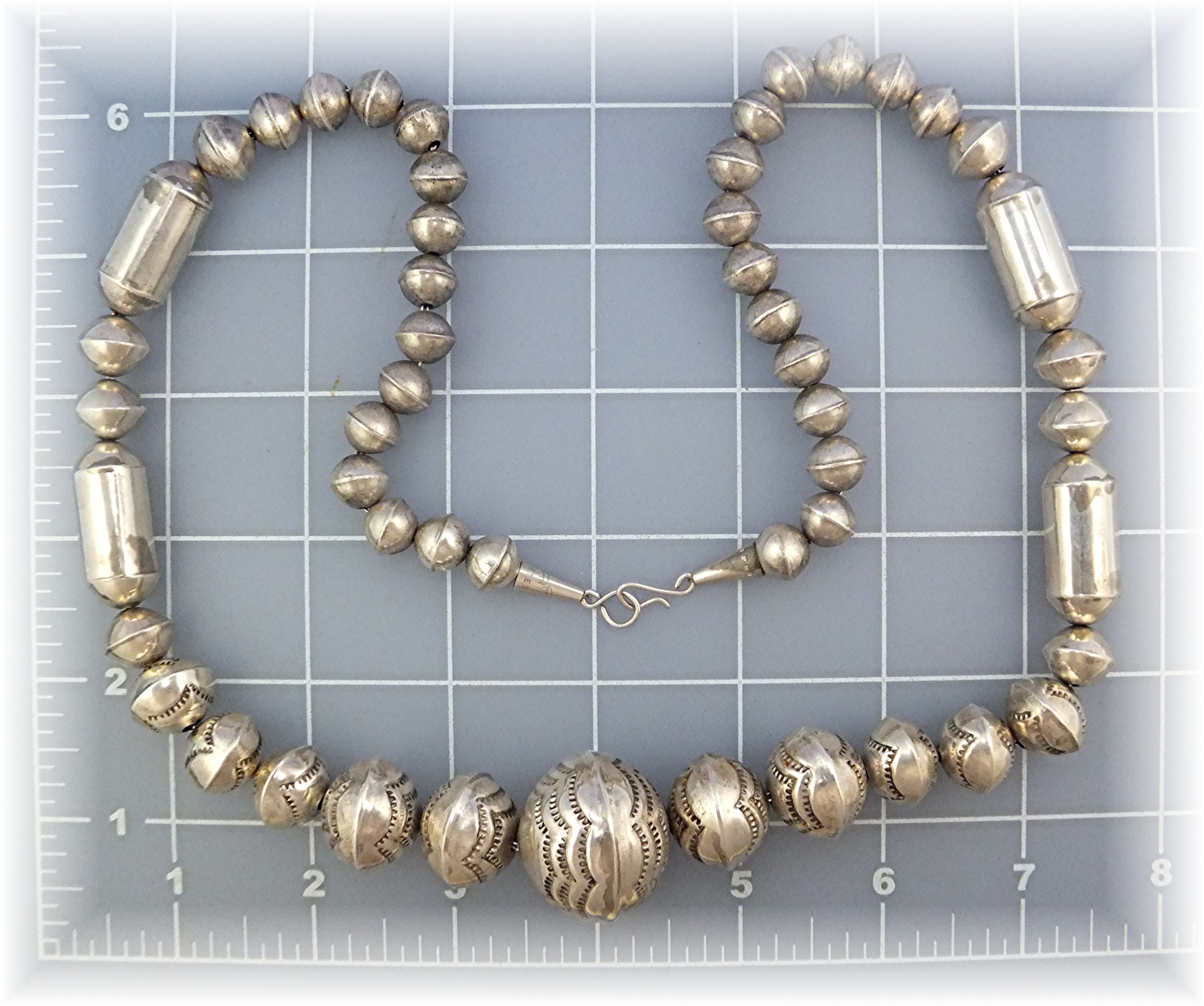 Navajo Pearls Sterling Silver Beads Necklace 64 Grams