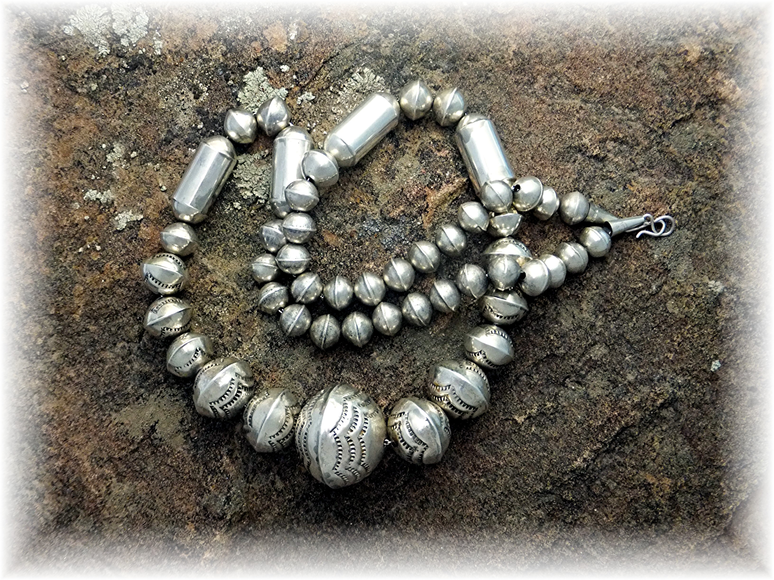 Navajo Pearls Sterling Silver Beads Necklace 64 Grams