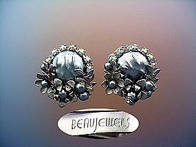 BEAU JEWELS clip earrings faux pearls, rhinestones