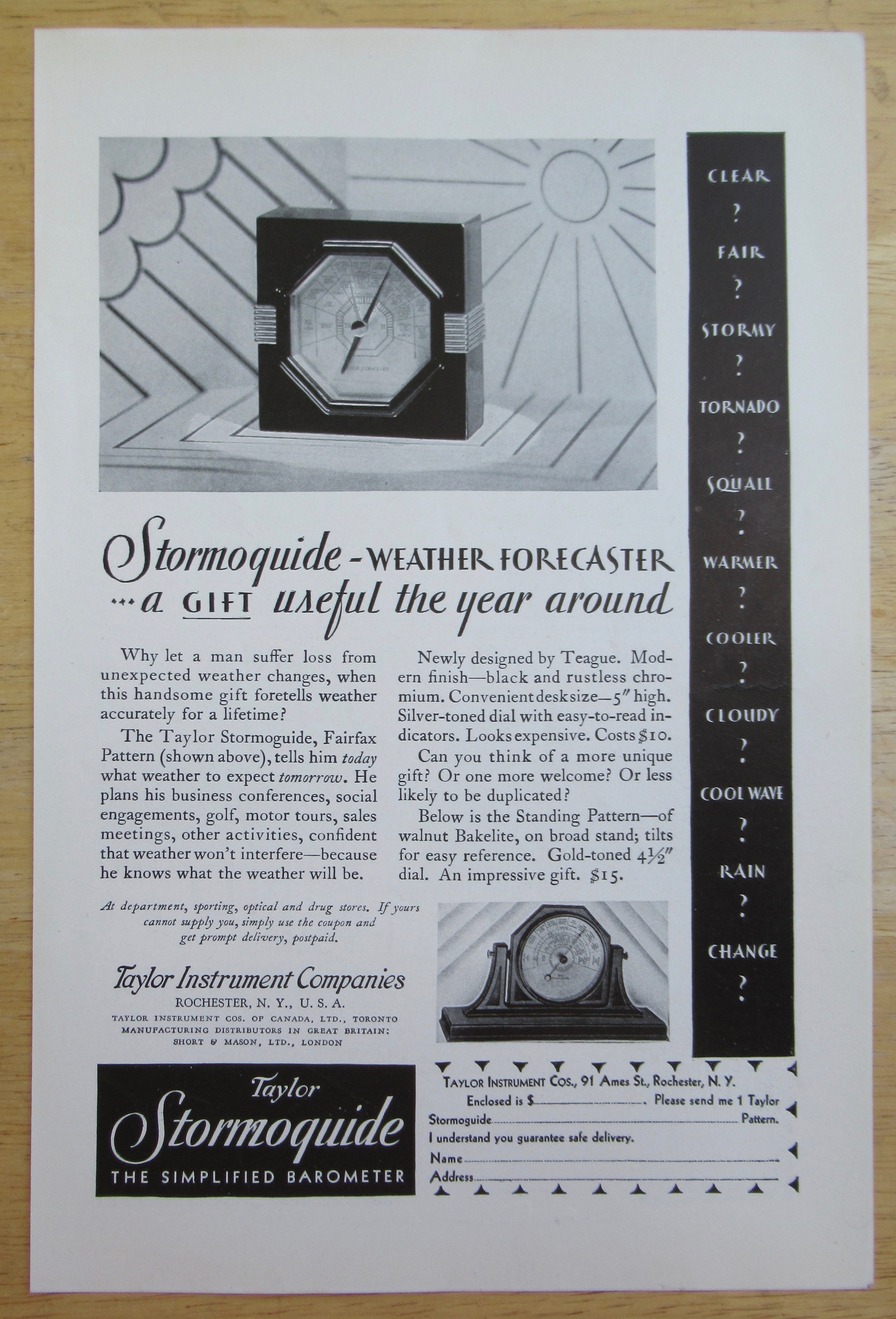 1931 Taylor Stormguide with Weather Forecaster