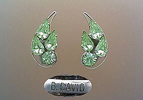 B. David Peridot Green Rhinestone clip earrings