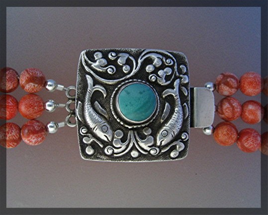 Necklace Sponge Coral Sterling Silver Turquoise Nepal