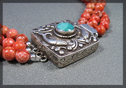 Necklace Sponge Coral Sterling Silver Turquoise Nepal