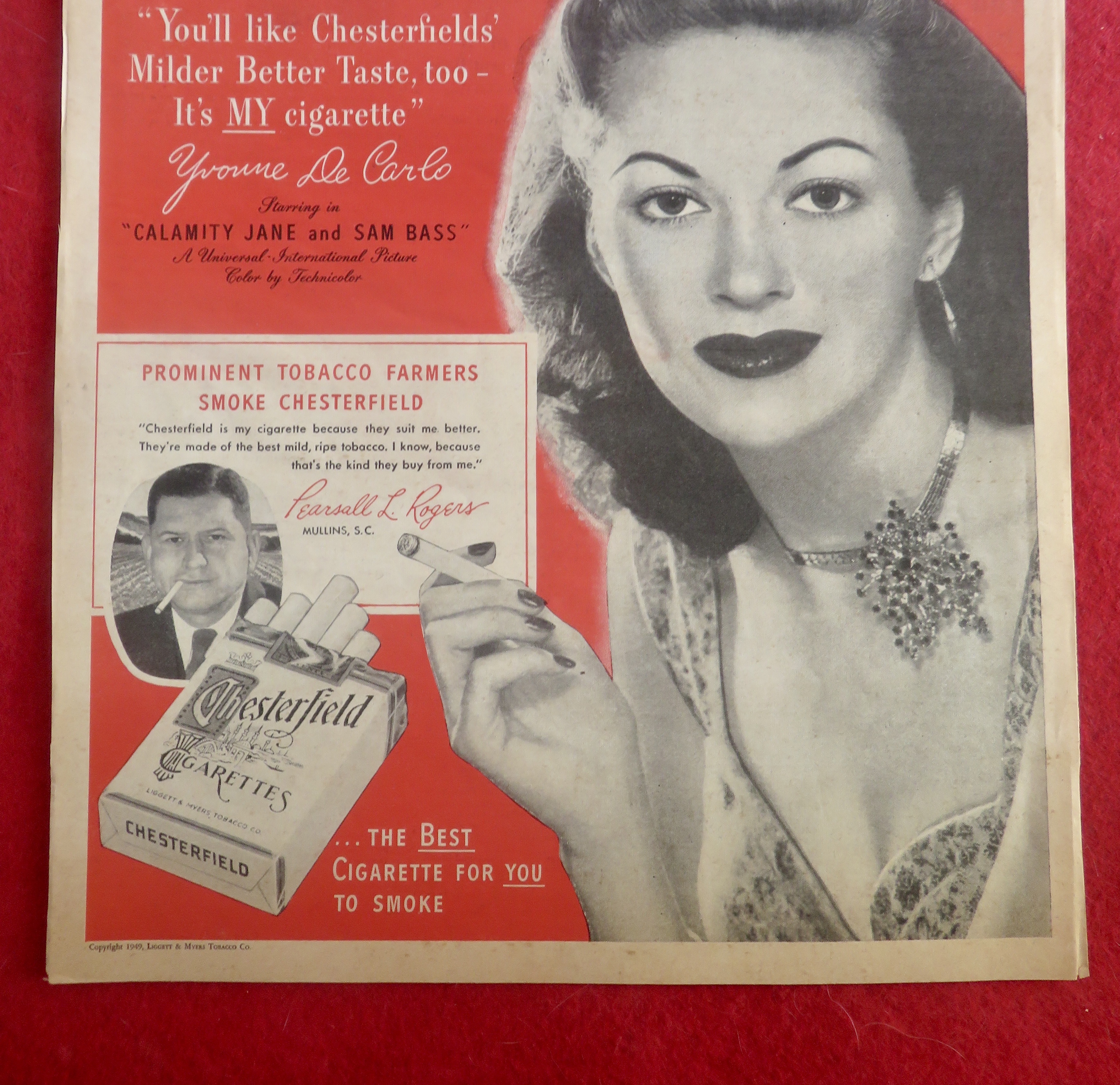 1949 Chesterfield Cigarettes with Yvonne De Carlo