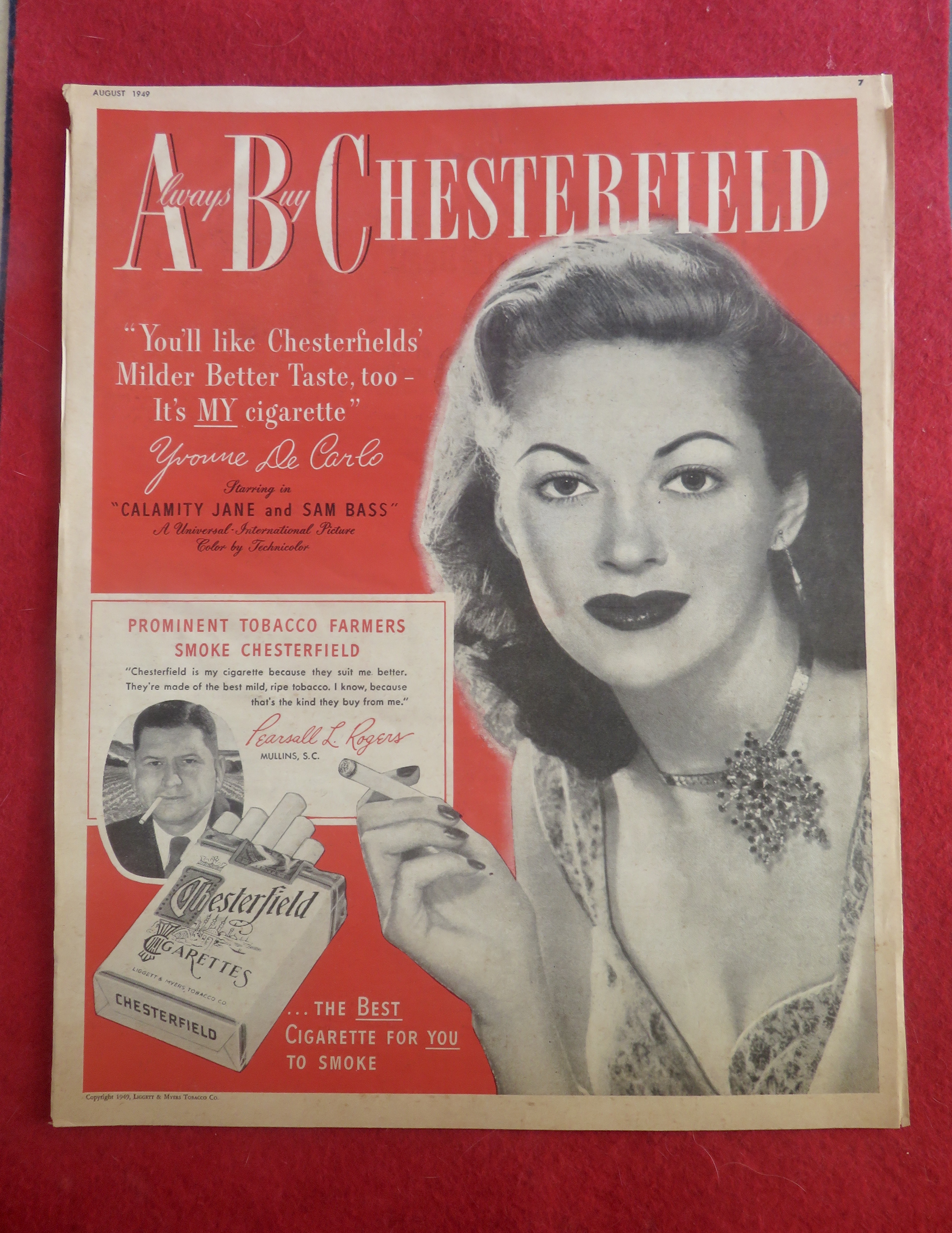 1949 Chesterfield Cigarettes with Yvonne De Carlo