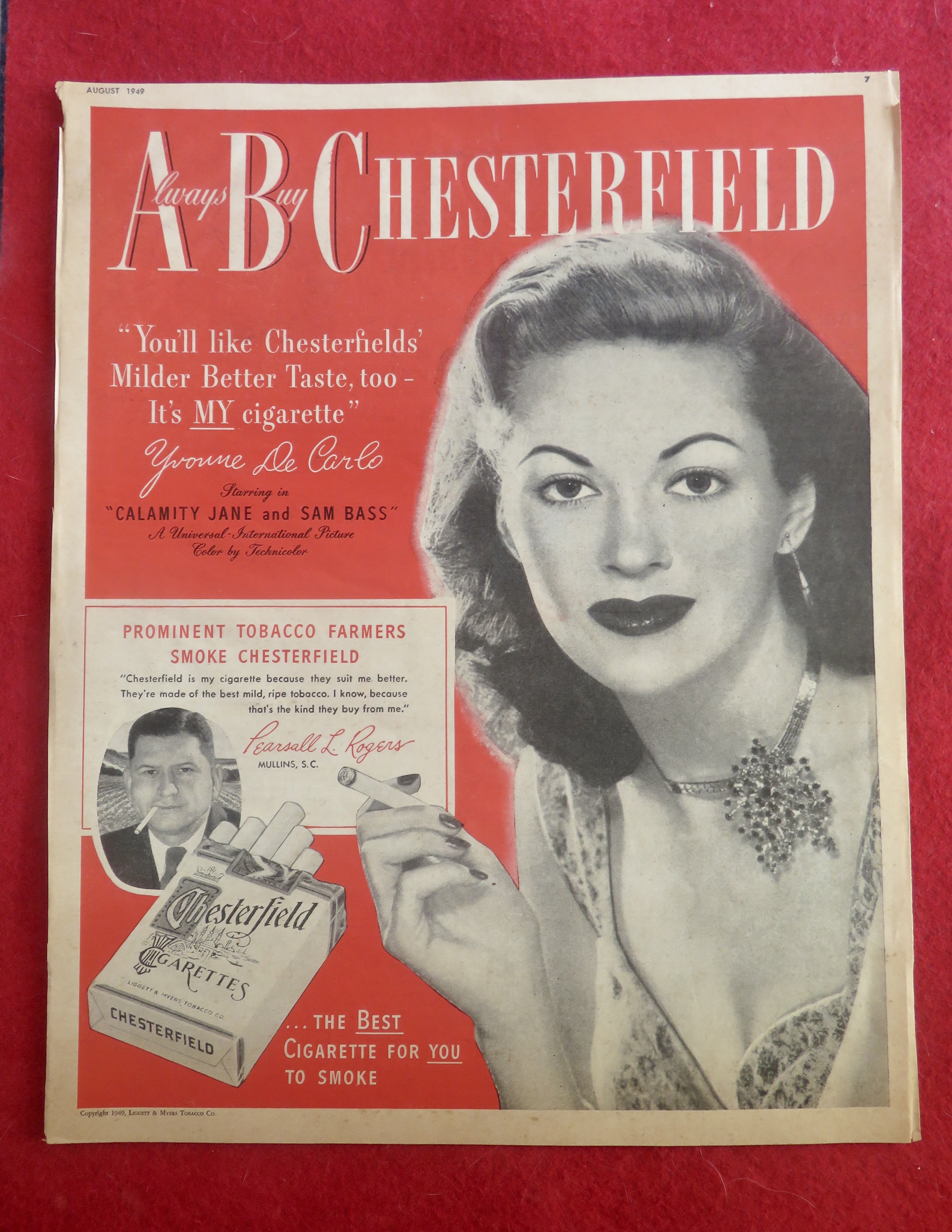 1949 Chesterfield Cigarettes with Yvonne De Carlo