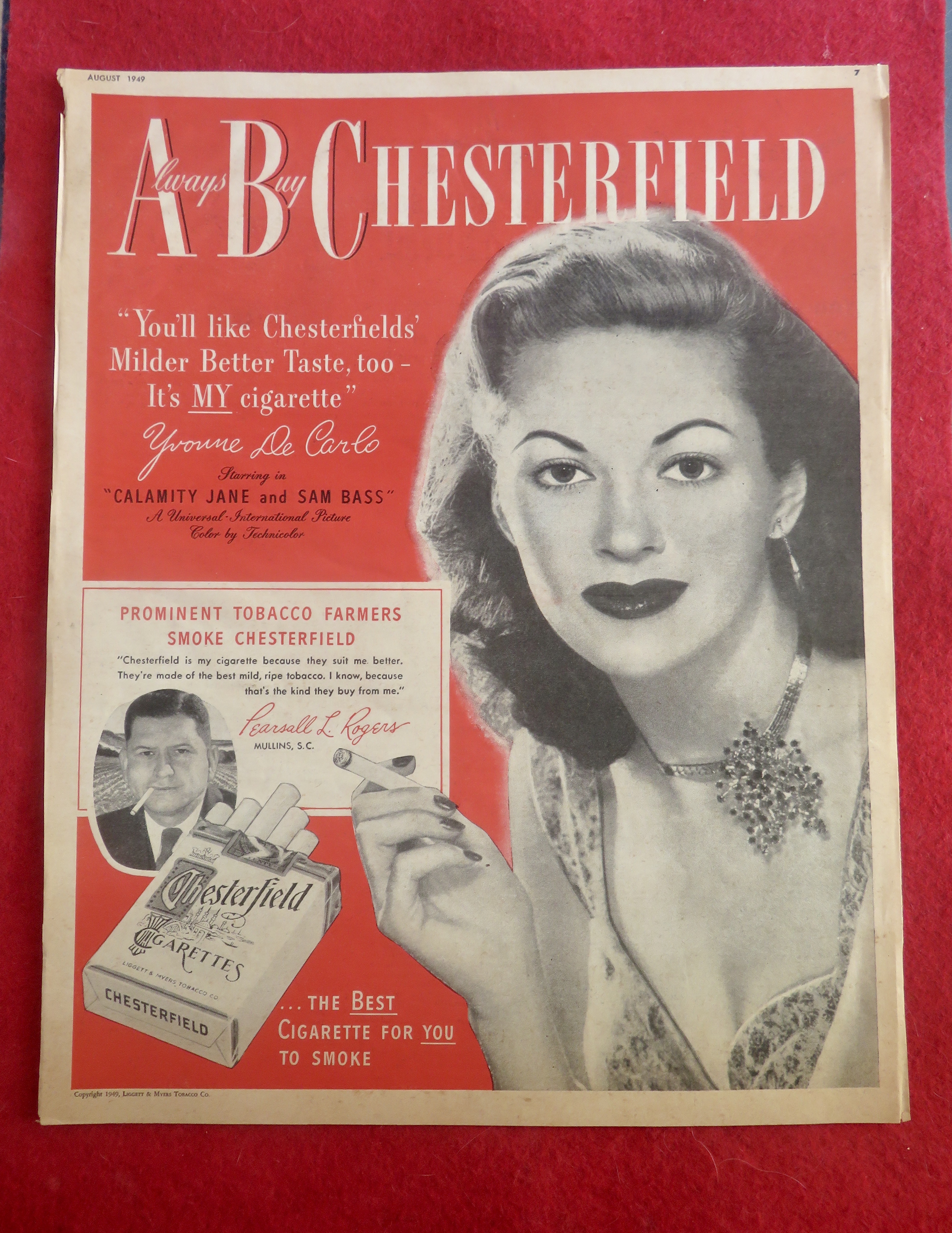 1949 Chesterfield Cigarettes with Yvonne De Carlo