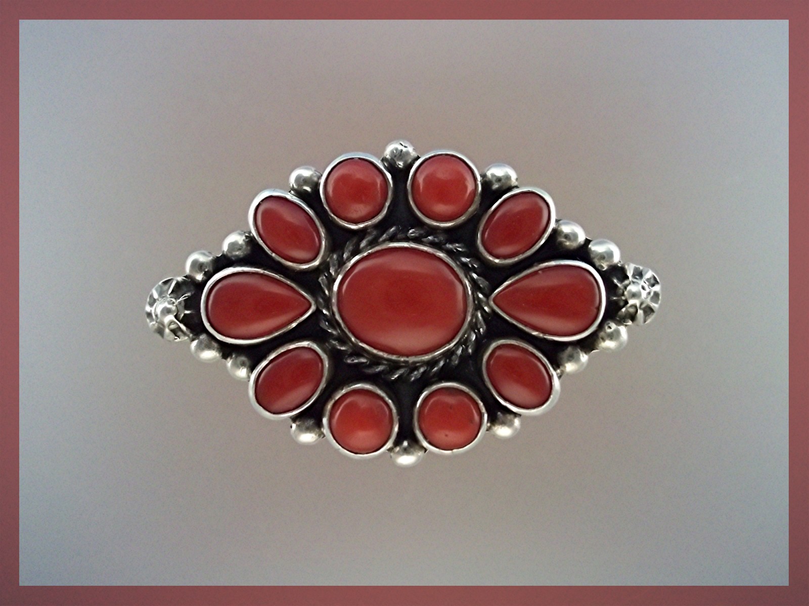 Native American Coral Sterling Silver L Ganado