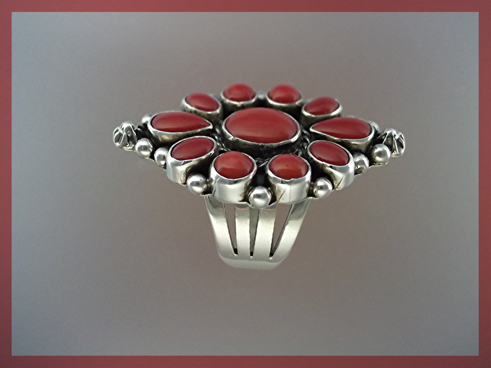 Native American Coral Sterling Silver L Ganado