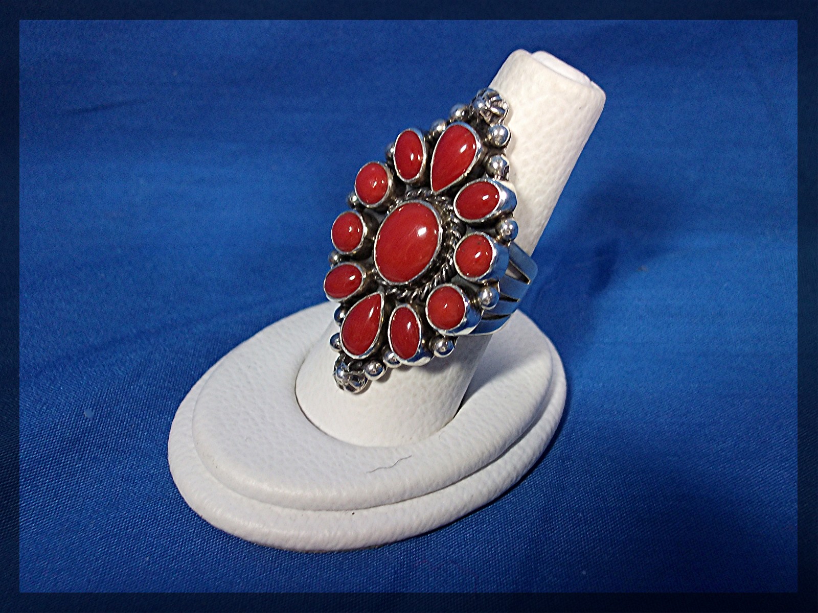 Native American Coral Sterling Silver L Ganado