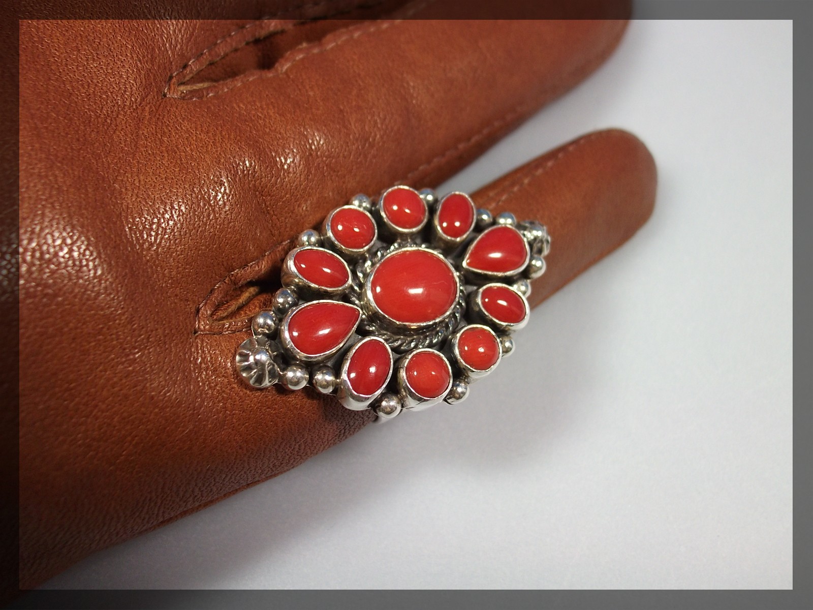 Native American Coral Sterling Silver L Ganado