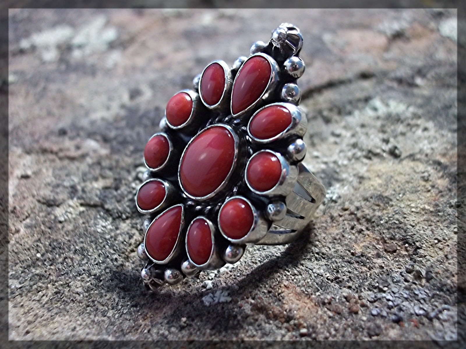 Native American Coral Sterling Silver L Ganado