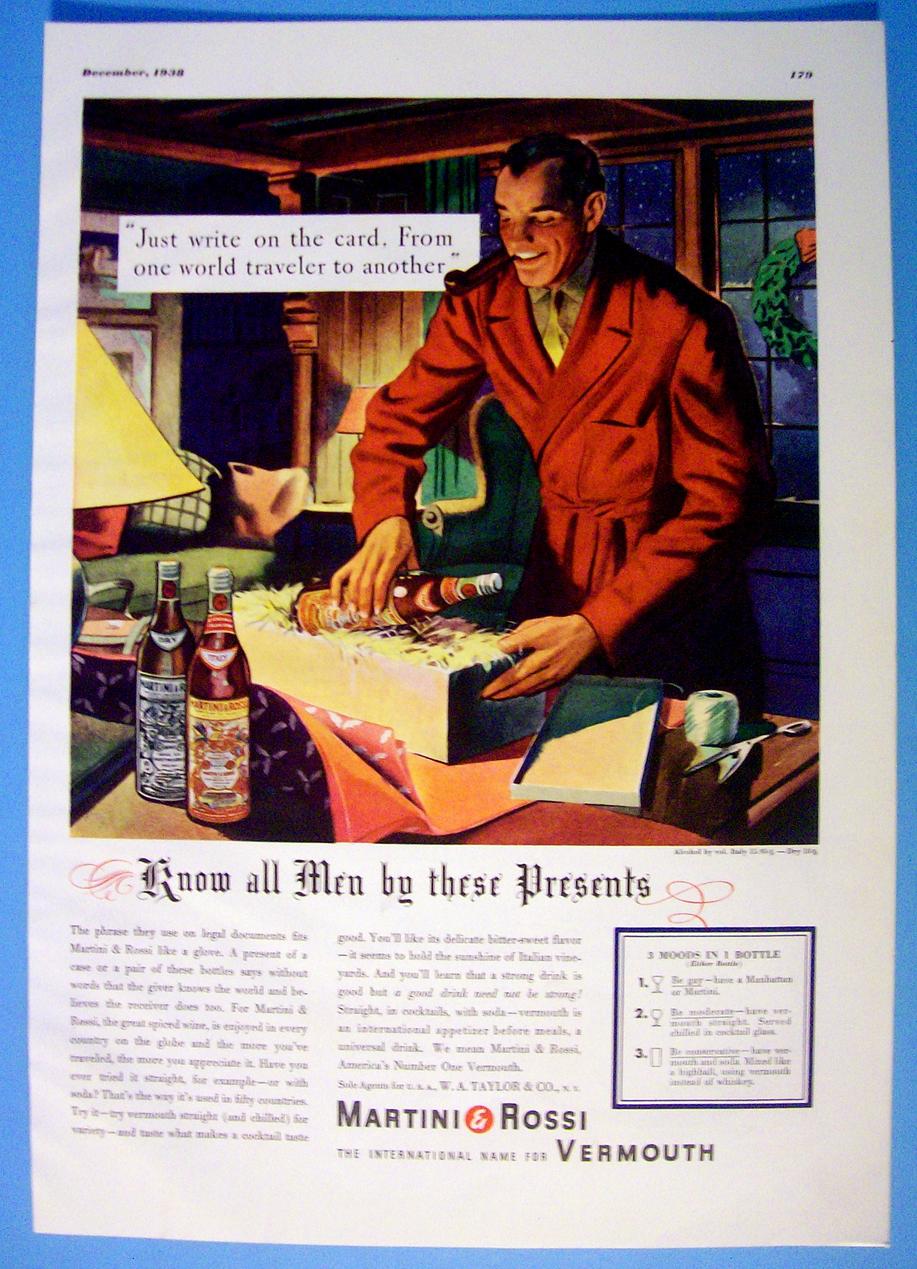 1938 Martini & Rossi Vermouth with Man Wrapping Bottle