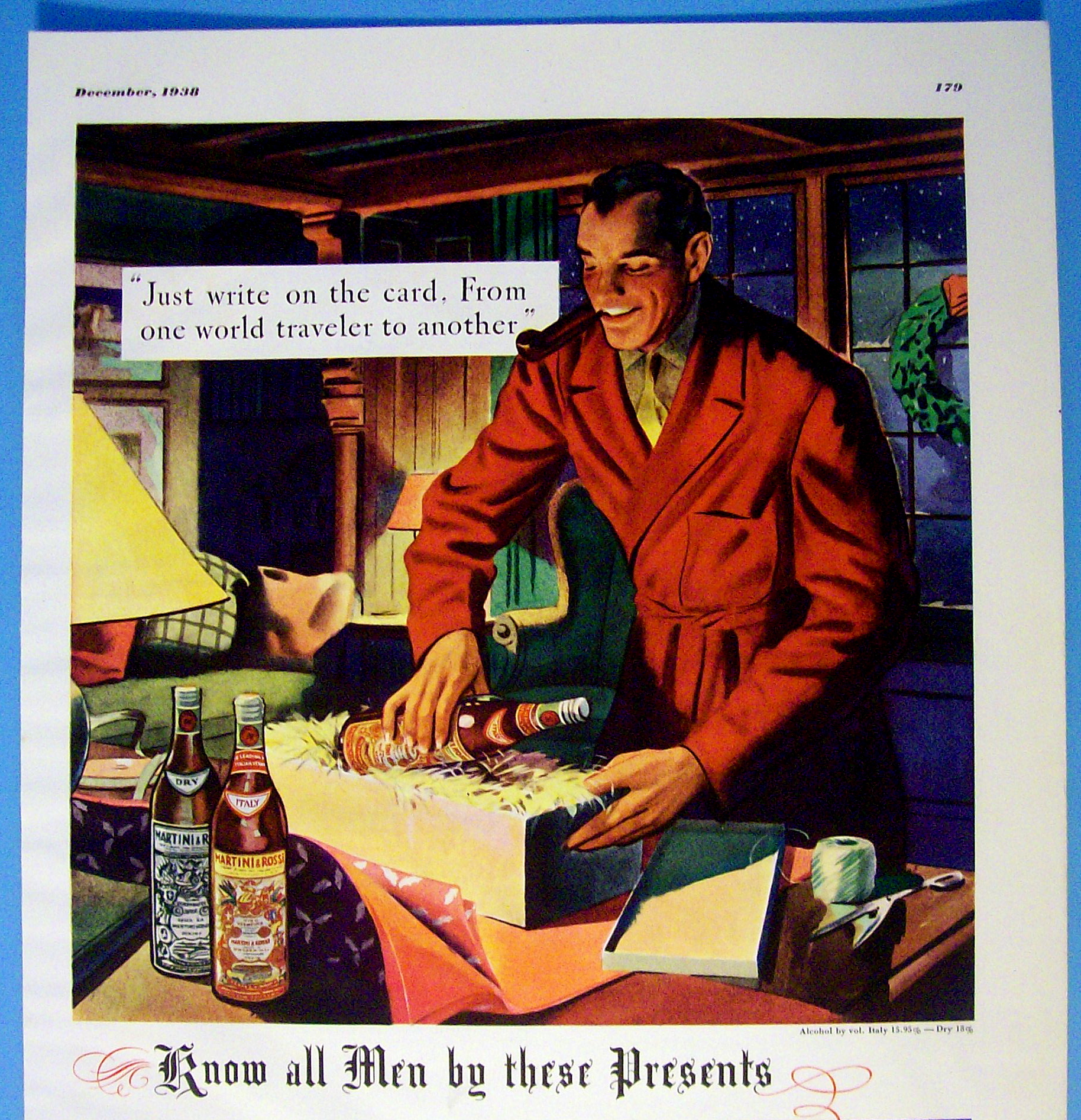 1938 Martini & Rossi Vermouth with Man Wrapping Bottle
