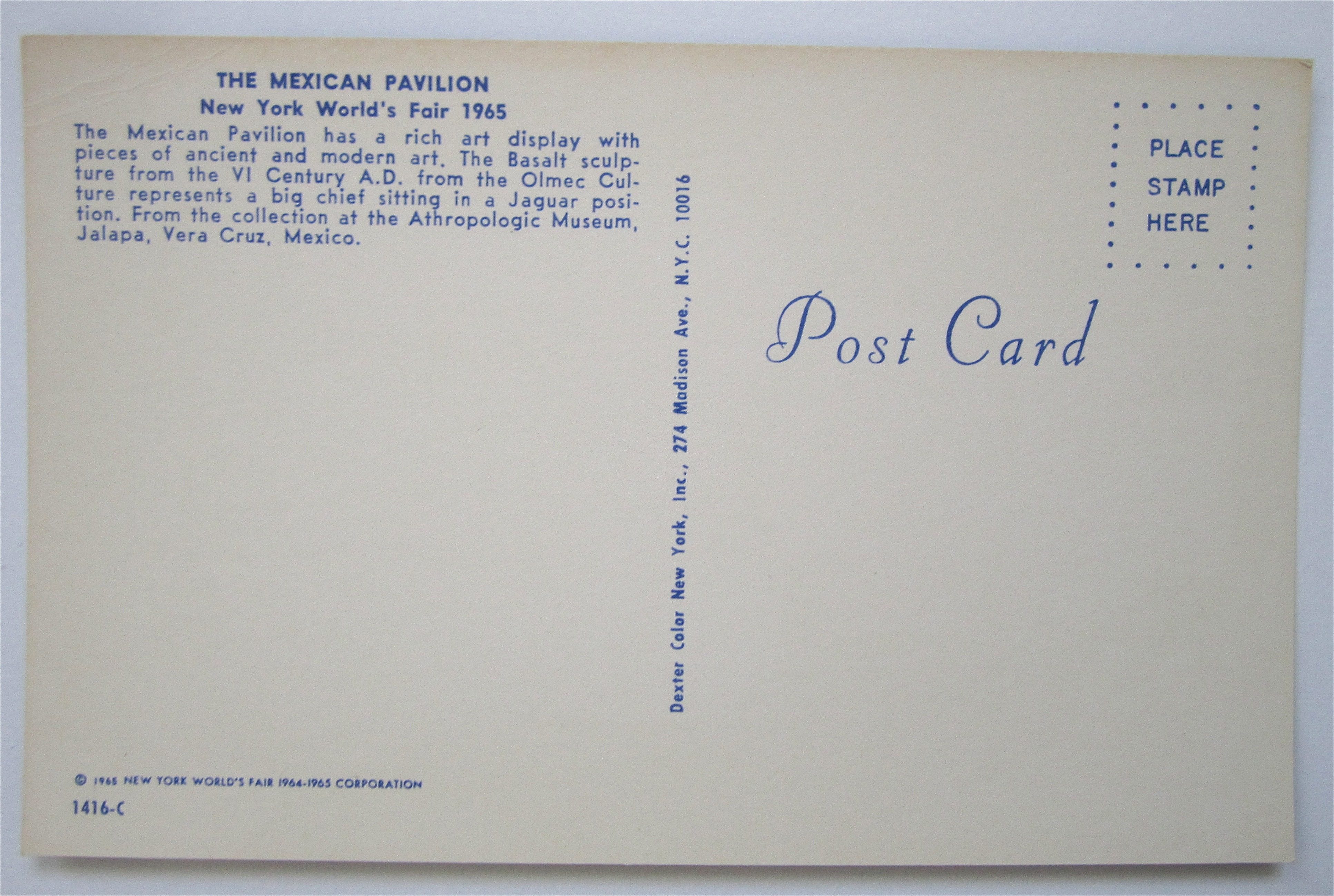 The Mexican Pavilion, 1965 New York World Fair Postcard