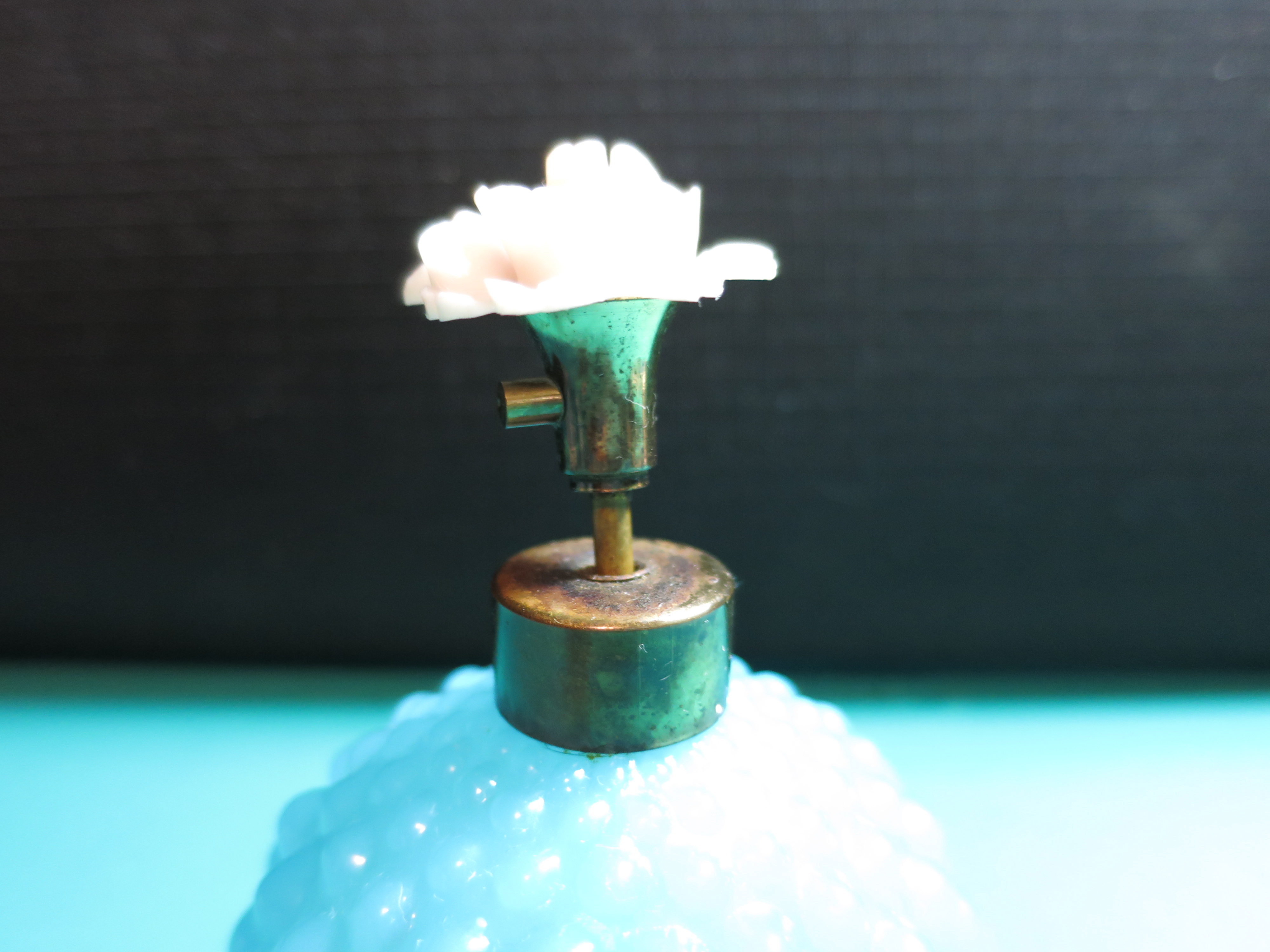 Blue Hobnail Glass Perfume Bottle Floral Top