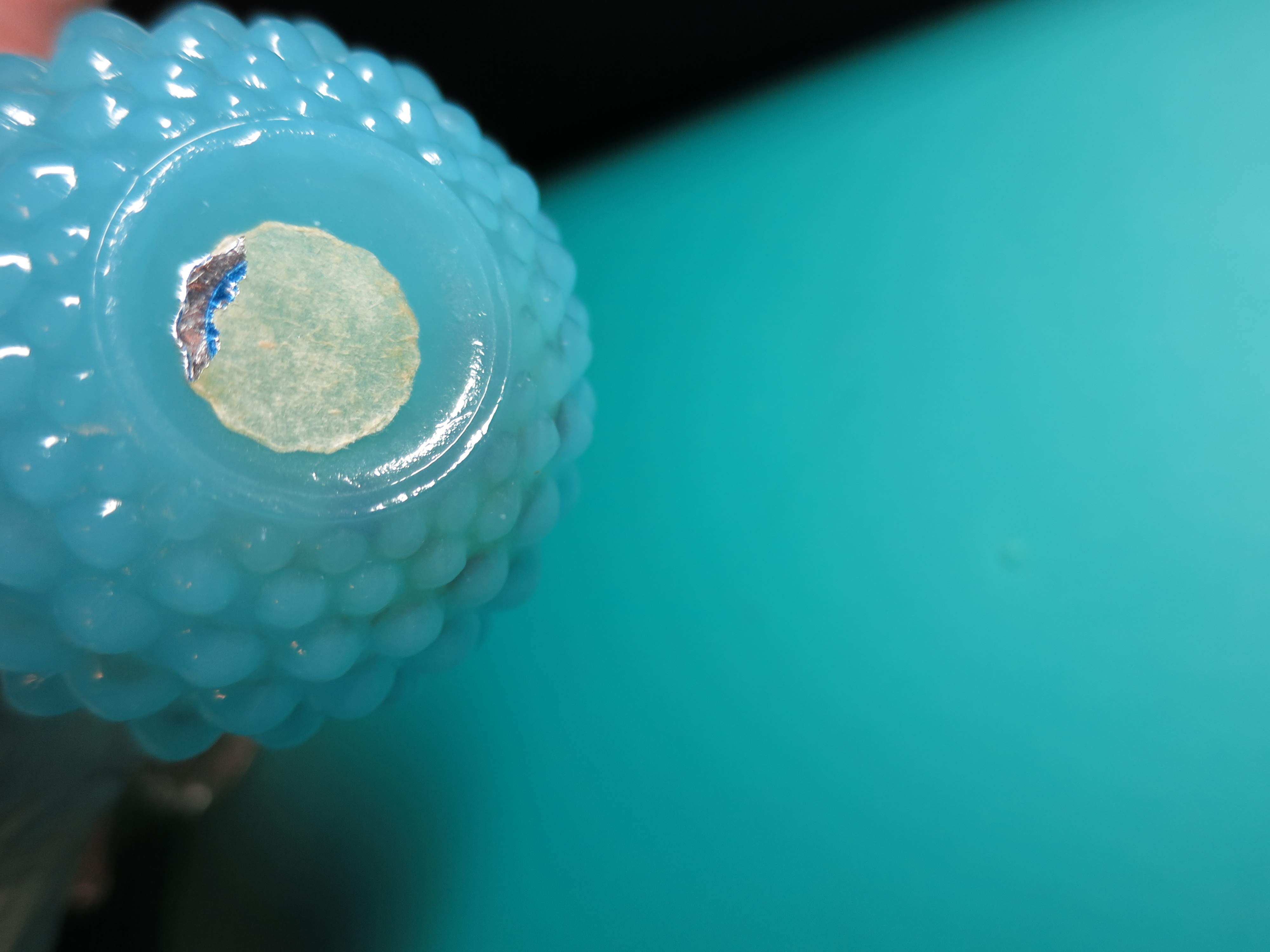 Blue Hobnail Glass Perfume Bottle Floral Top