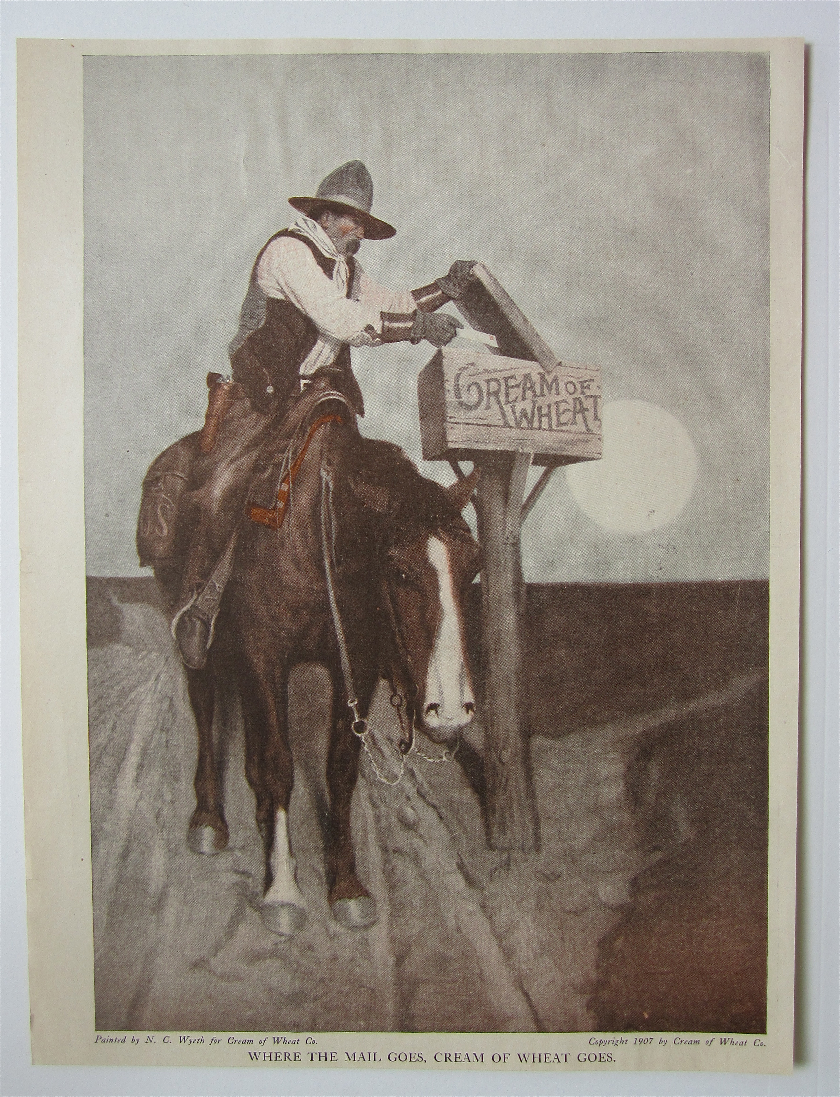1918 Cream Of Wheat Cereal with Cowboy Mailing A Letter