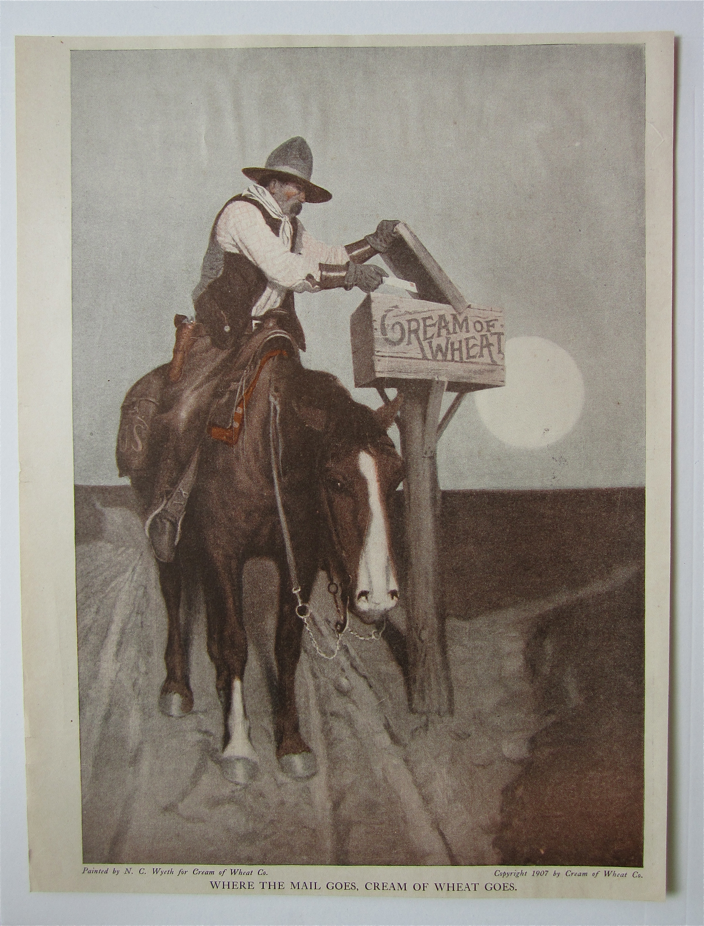 1918 Cream Of Wheat Cereal with Cowboy Mailing A Letter