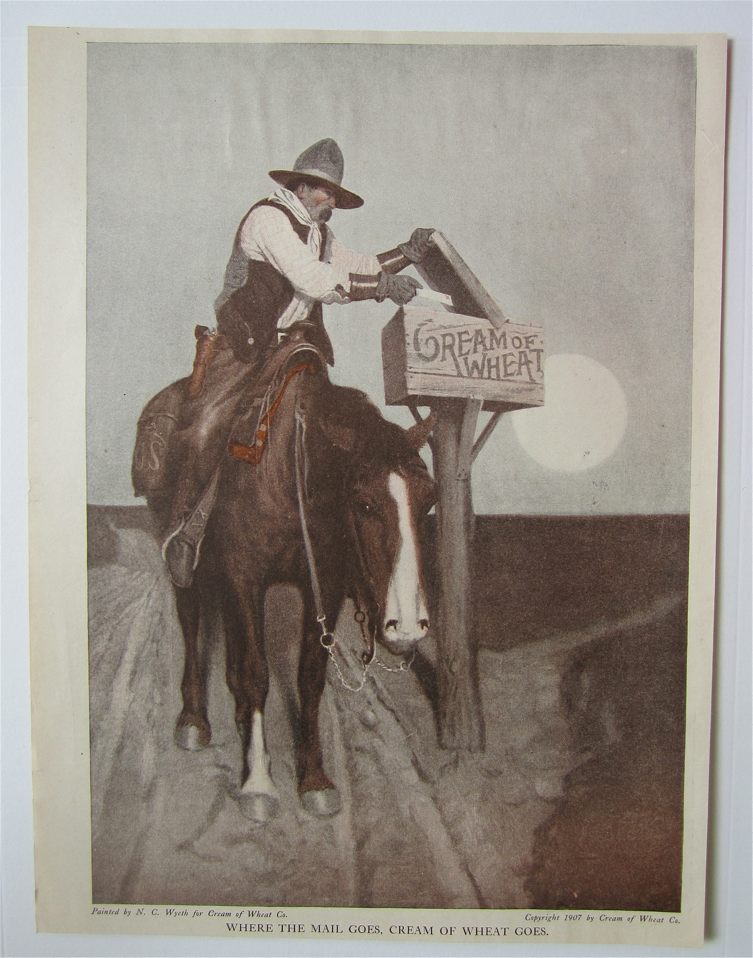 1918 Cream Of Wheat Cereal with Cowboy Mailing A Letter