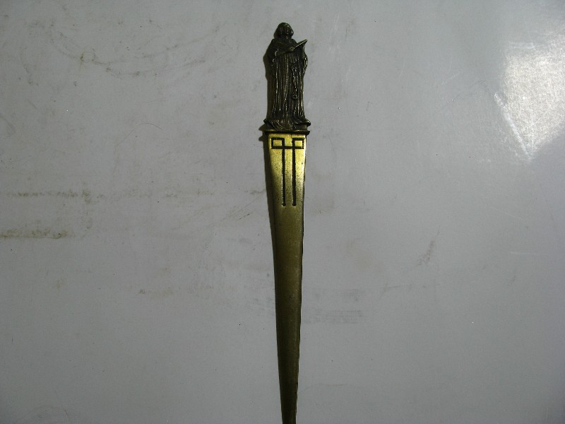 Vintage Art Deco Brass Figural Letter Opener - Draped Scholar Monk Page Turner