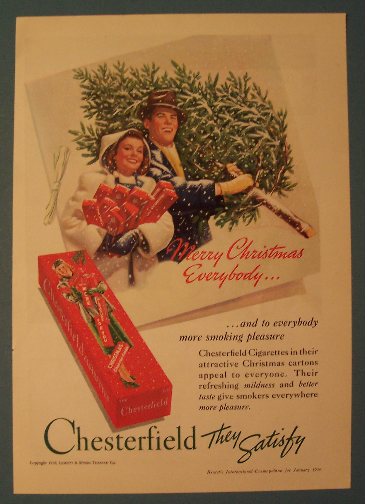 1939 Chesterfield Cigarettes w/Man Carrying a Tree