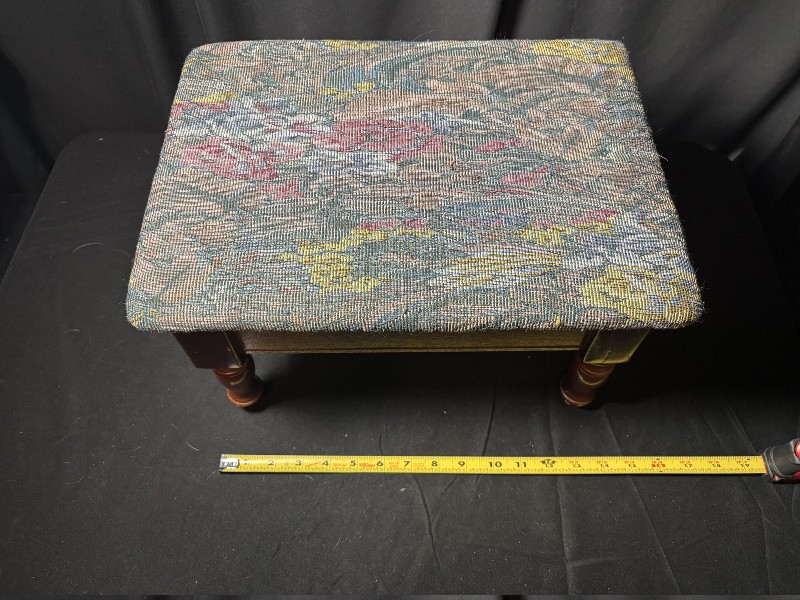 Vintage Wooden Footstool with Upholstered Top and Storage Compartment