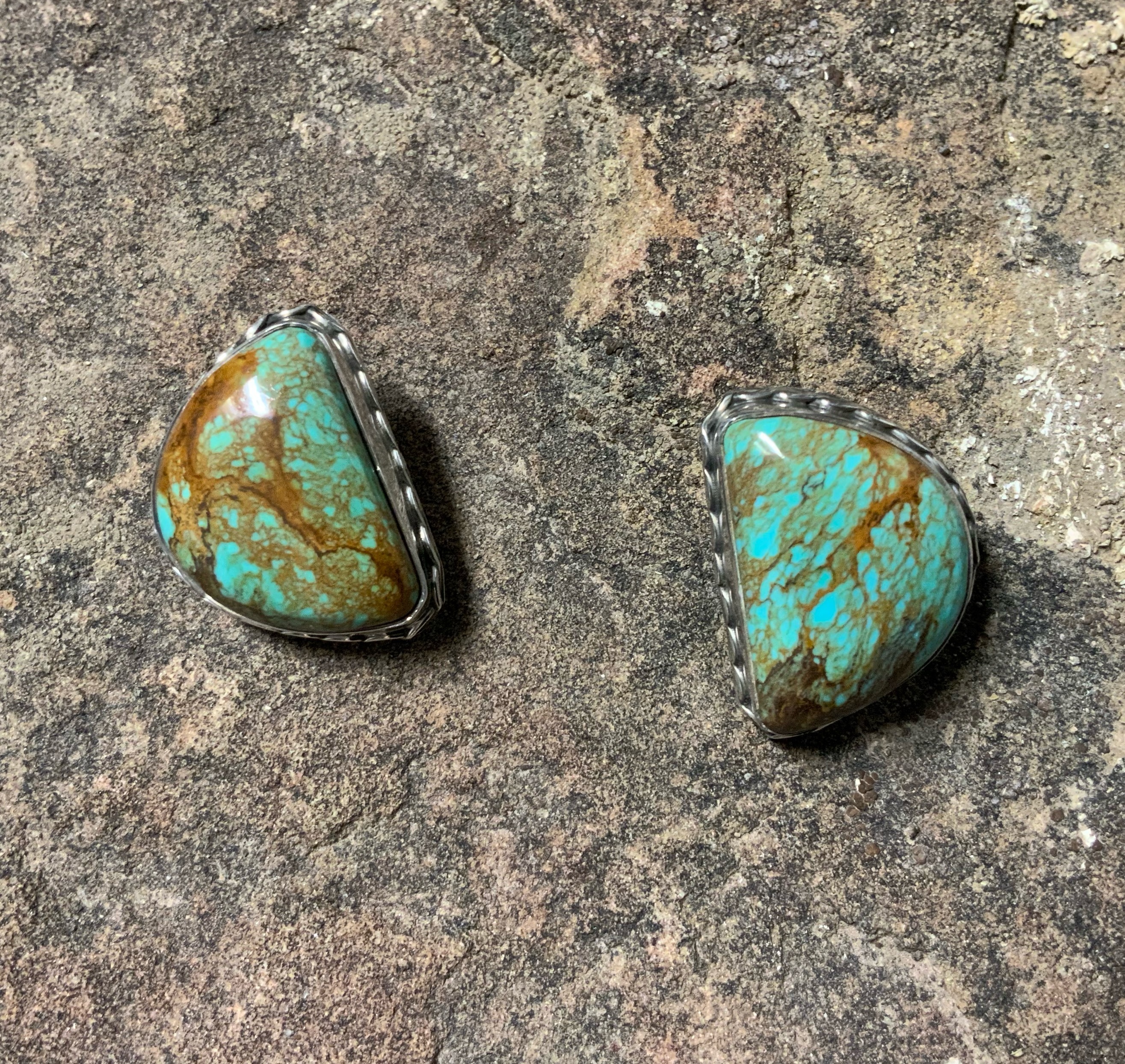 David Troutman Sterling Silver Turquoise Clip Earrings