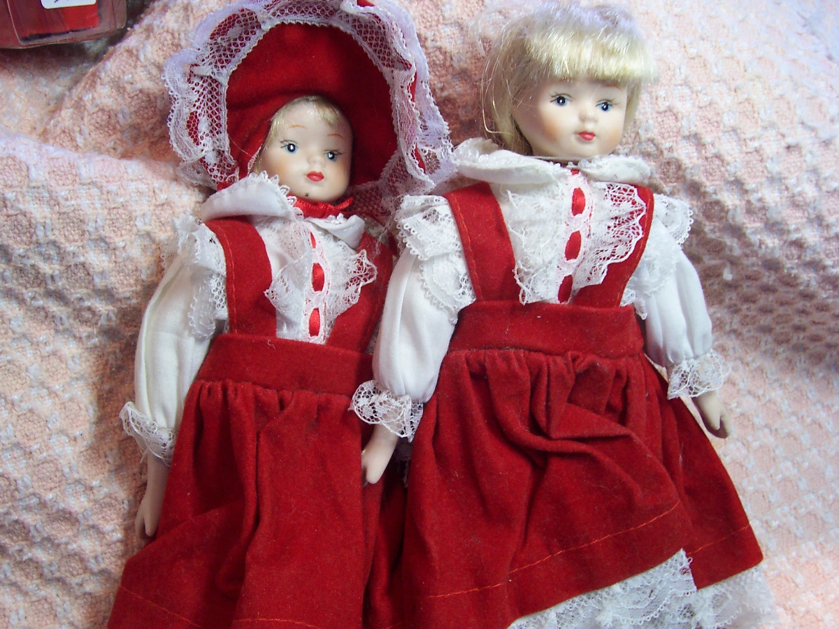 Porcelain Dolls Twins in Red
